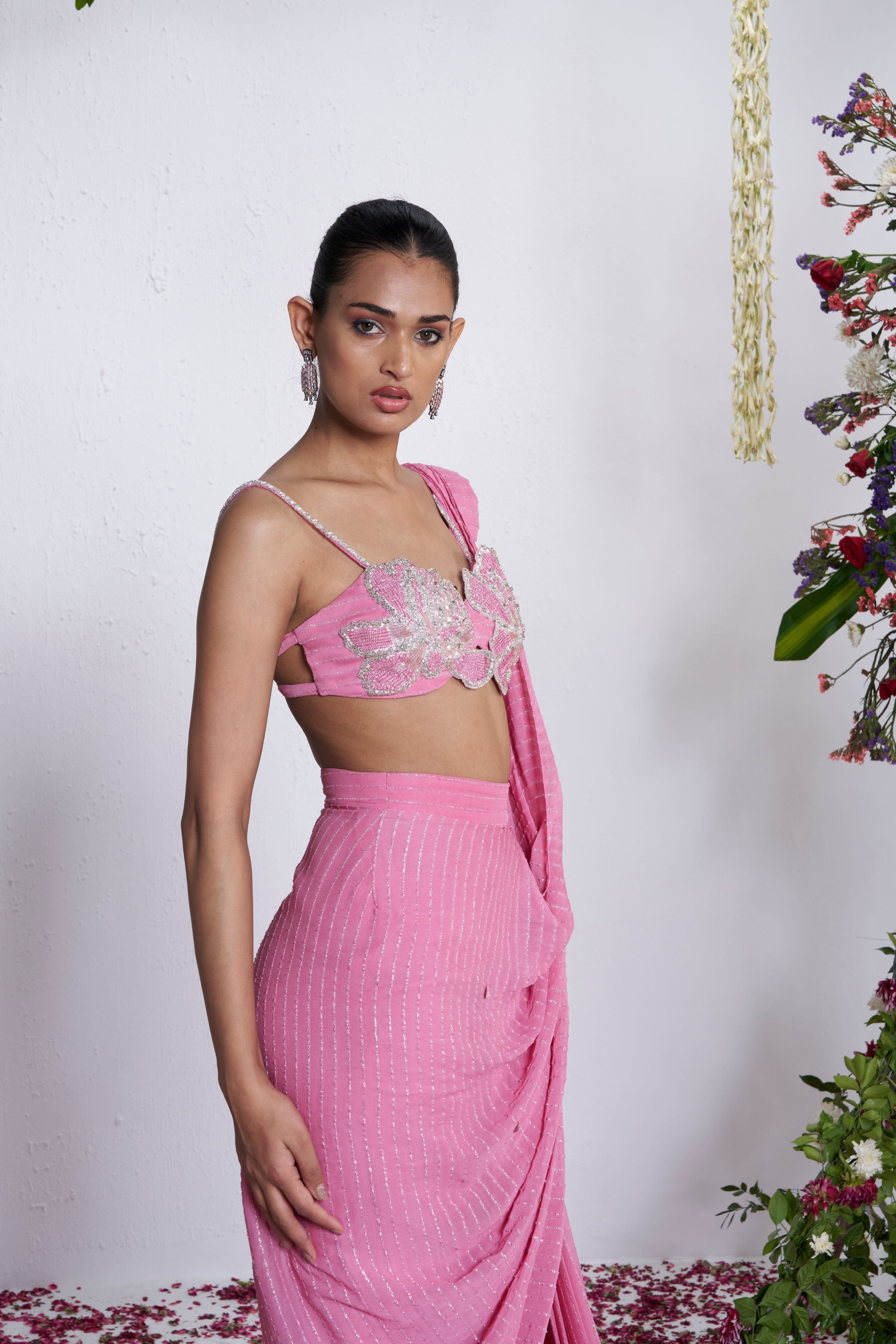 Blush Petals Draped Skirt set