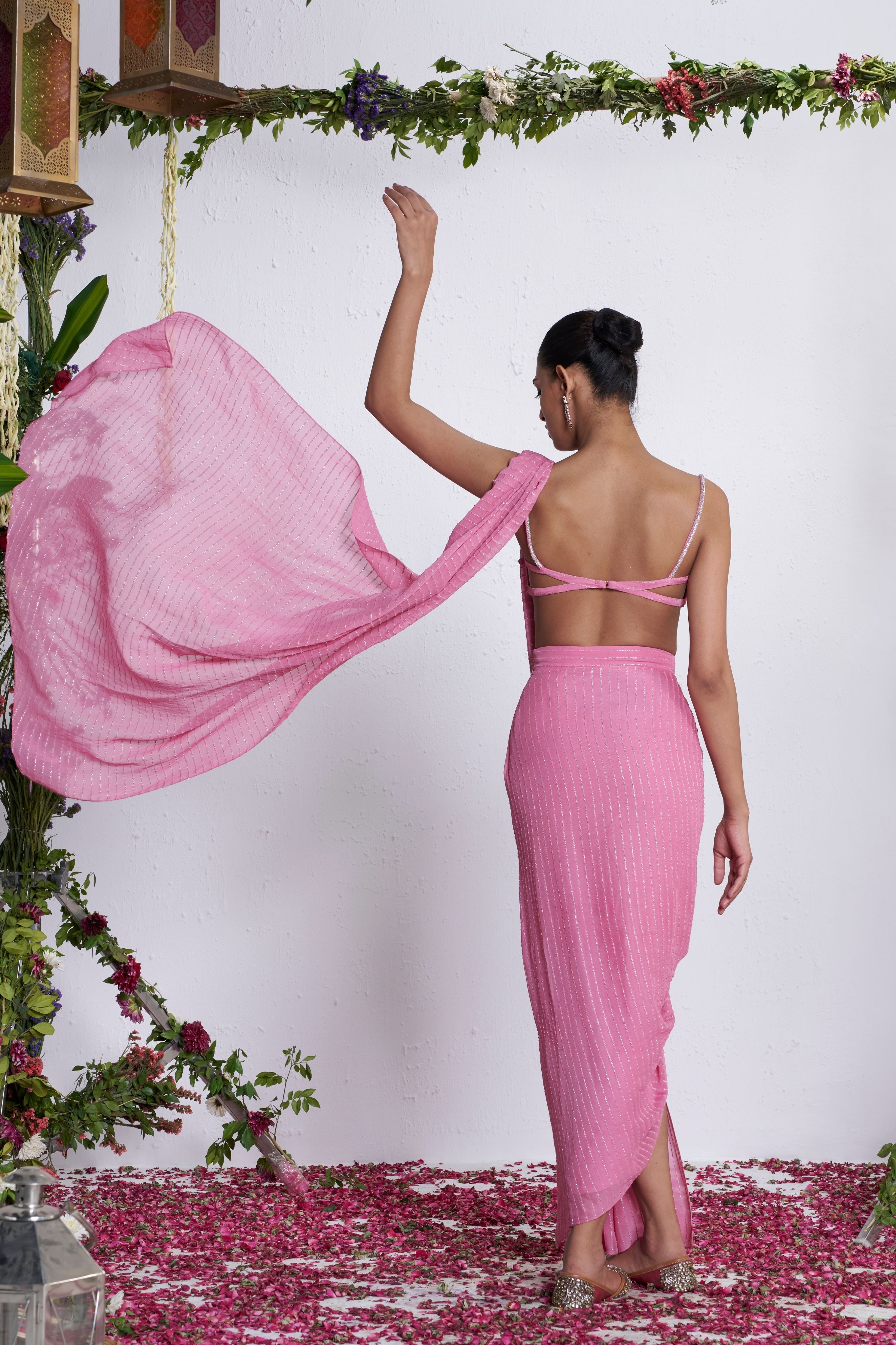 Blush Petals Draped Skirt set