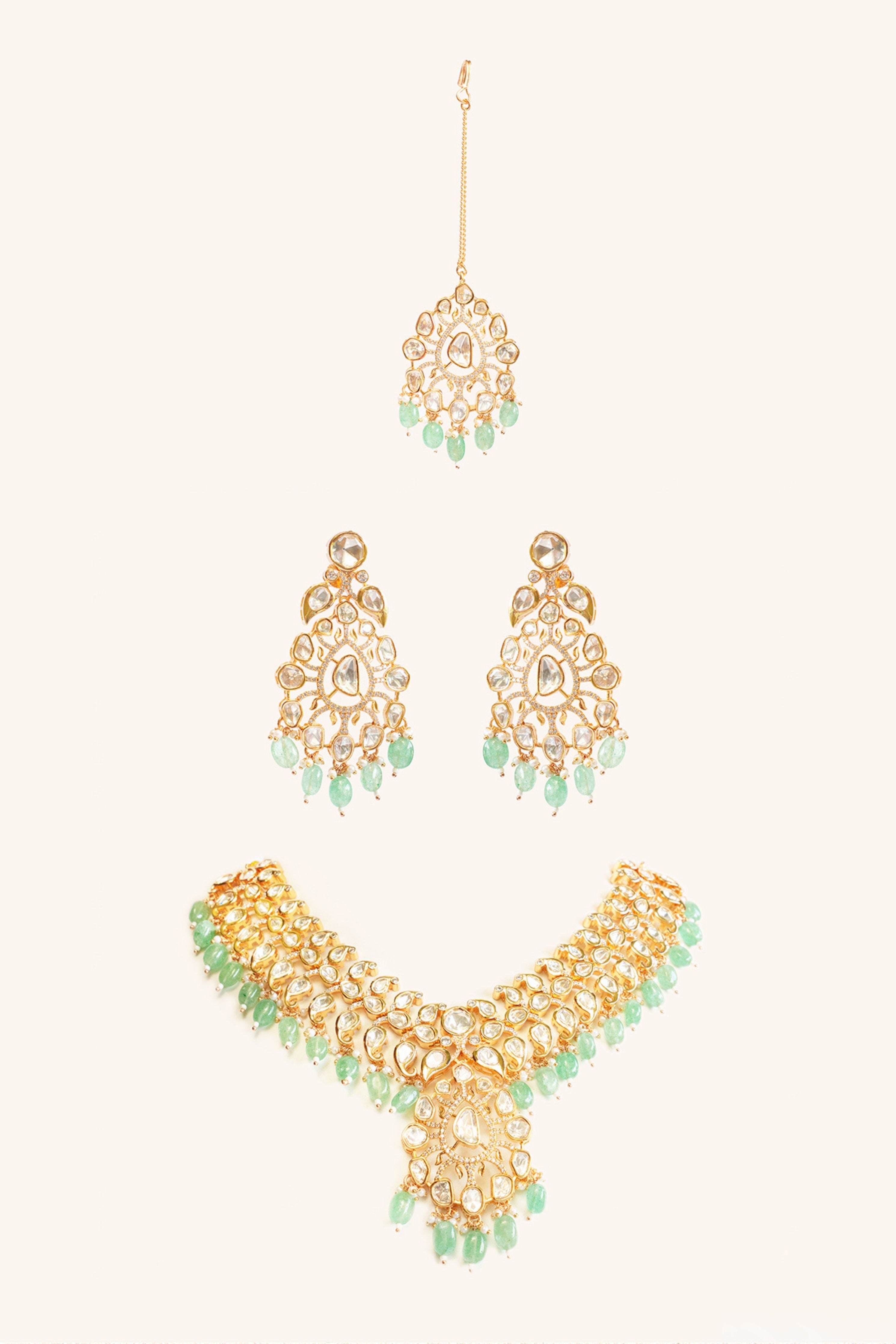 Bold And Dramatic Kundan Necklace With Earrings And Maangtikka