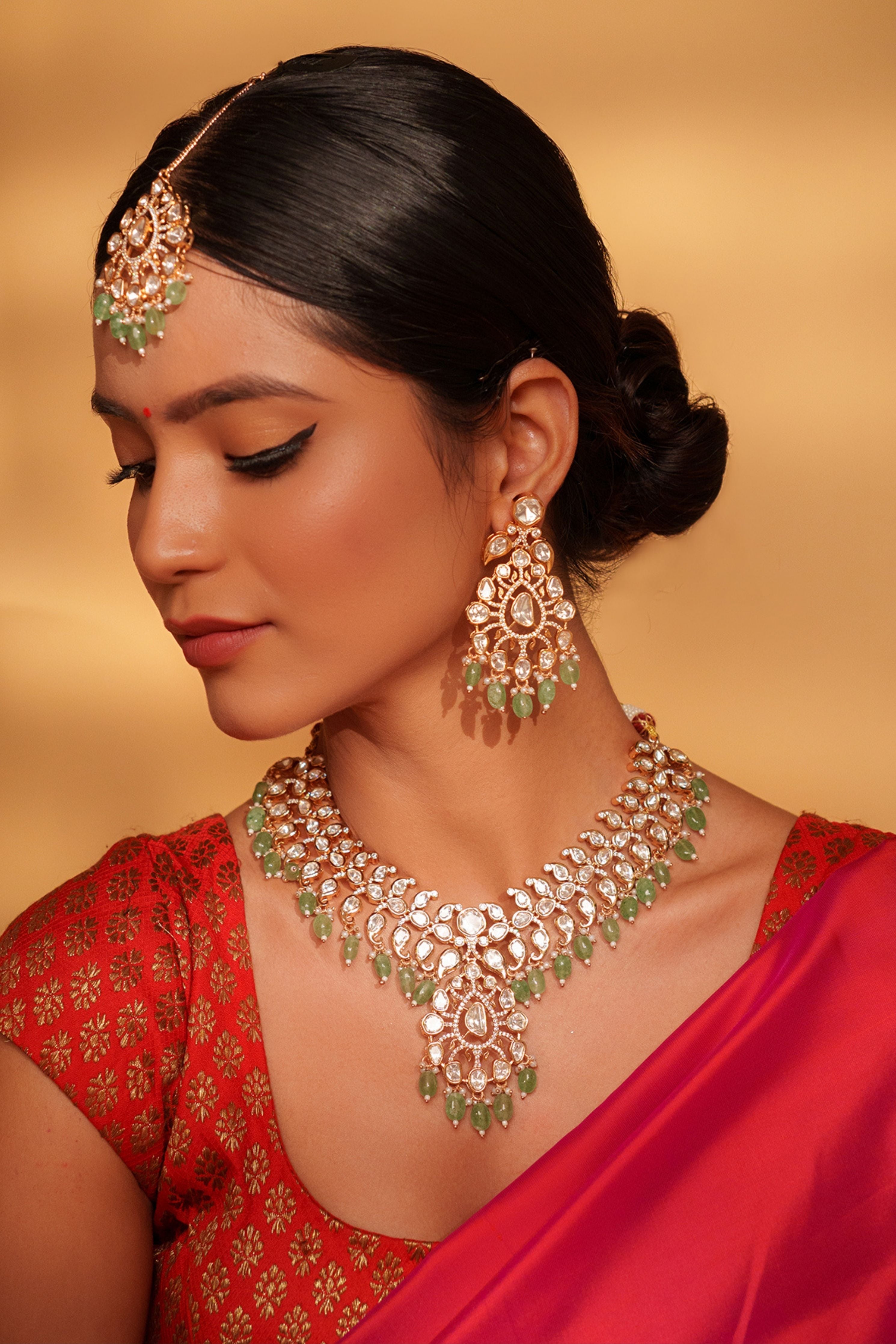 Bold And Dramatic Kundan Necklace With Earrings And Maangtikka