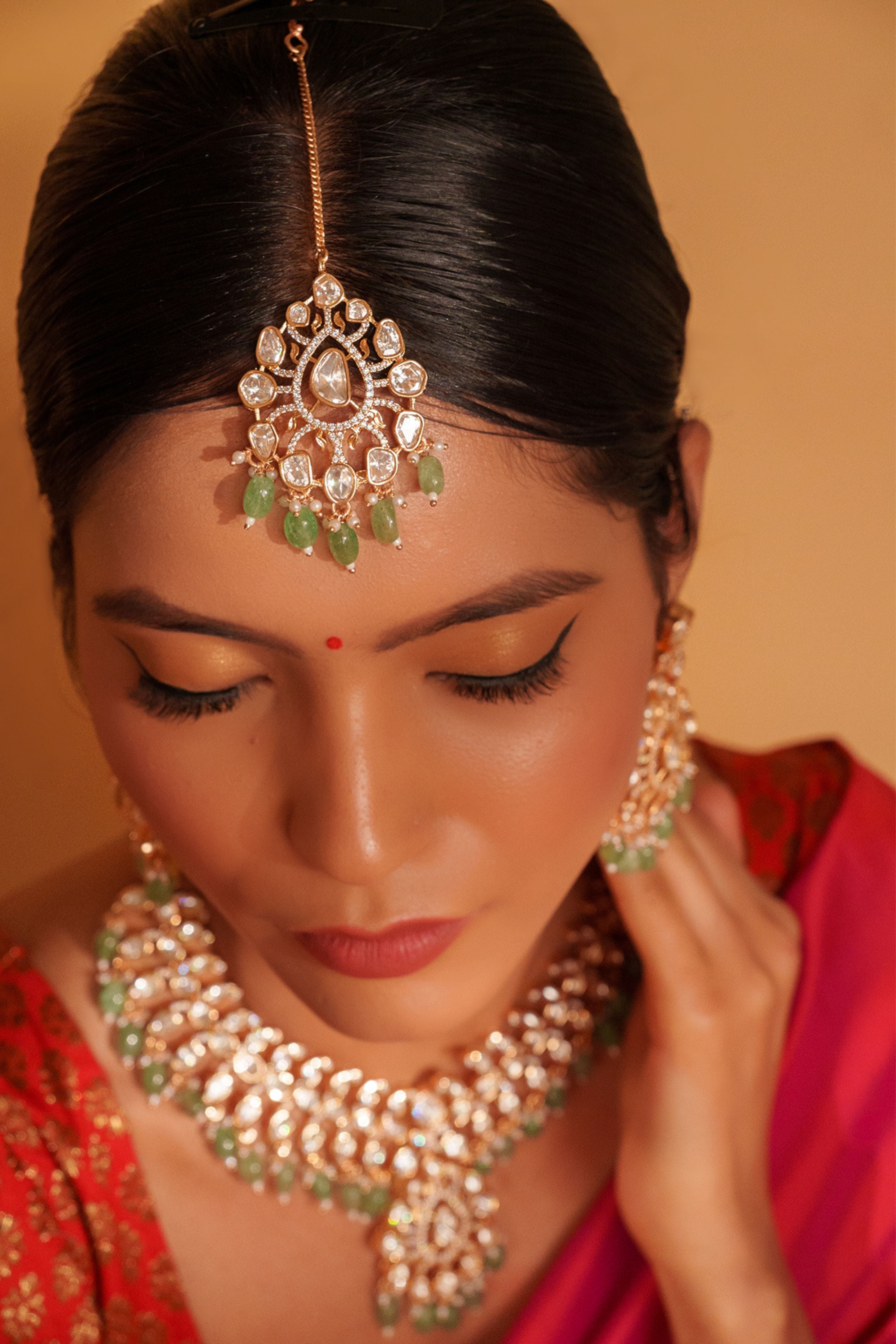 Bold And Dramatic Kundan Necklace With Earrings And Maangtikka