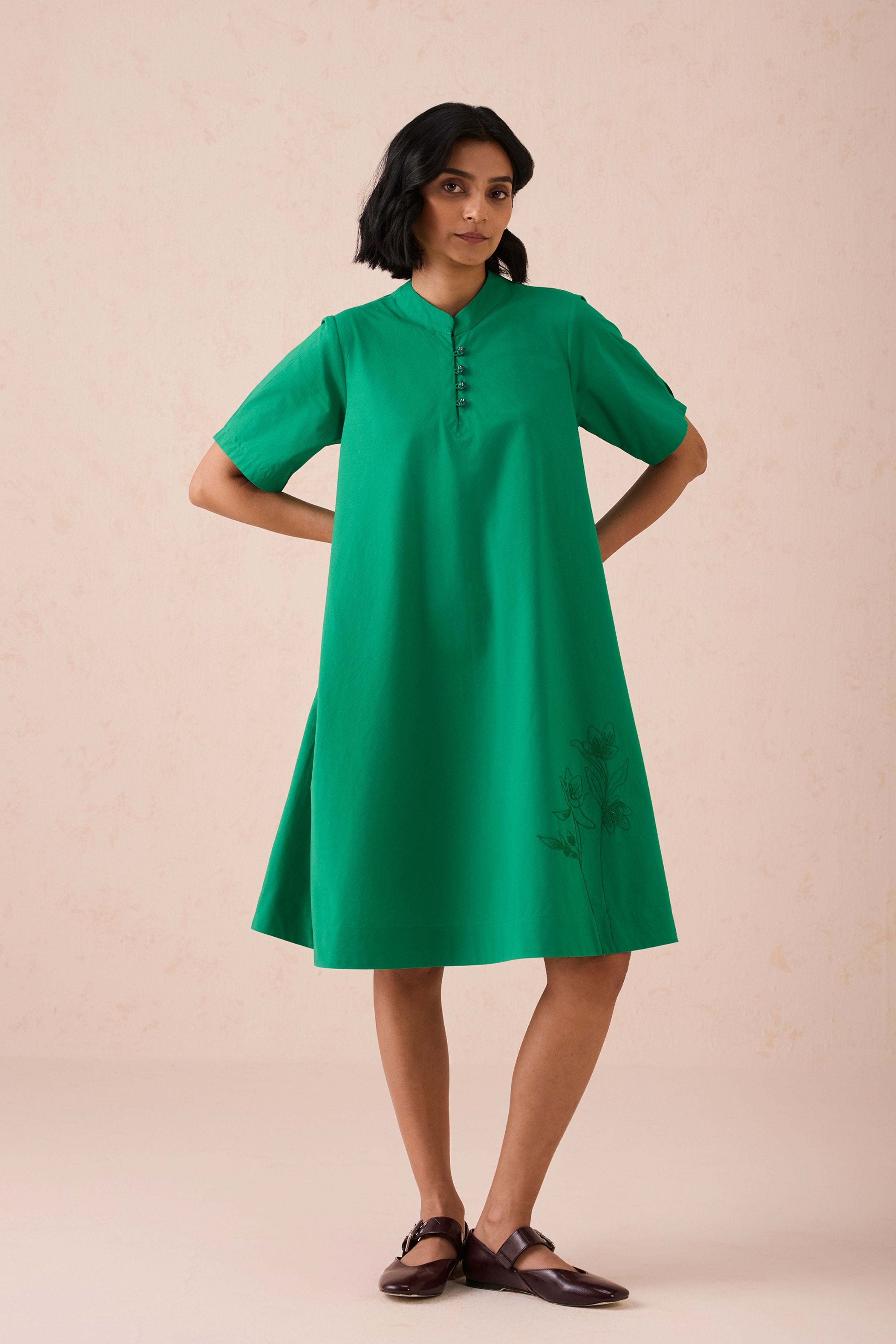 Bright Blessings Mandarin Collar Organic Cotton Dress