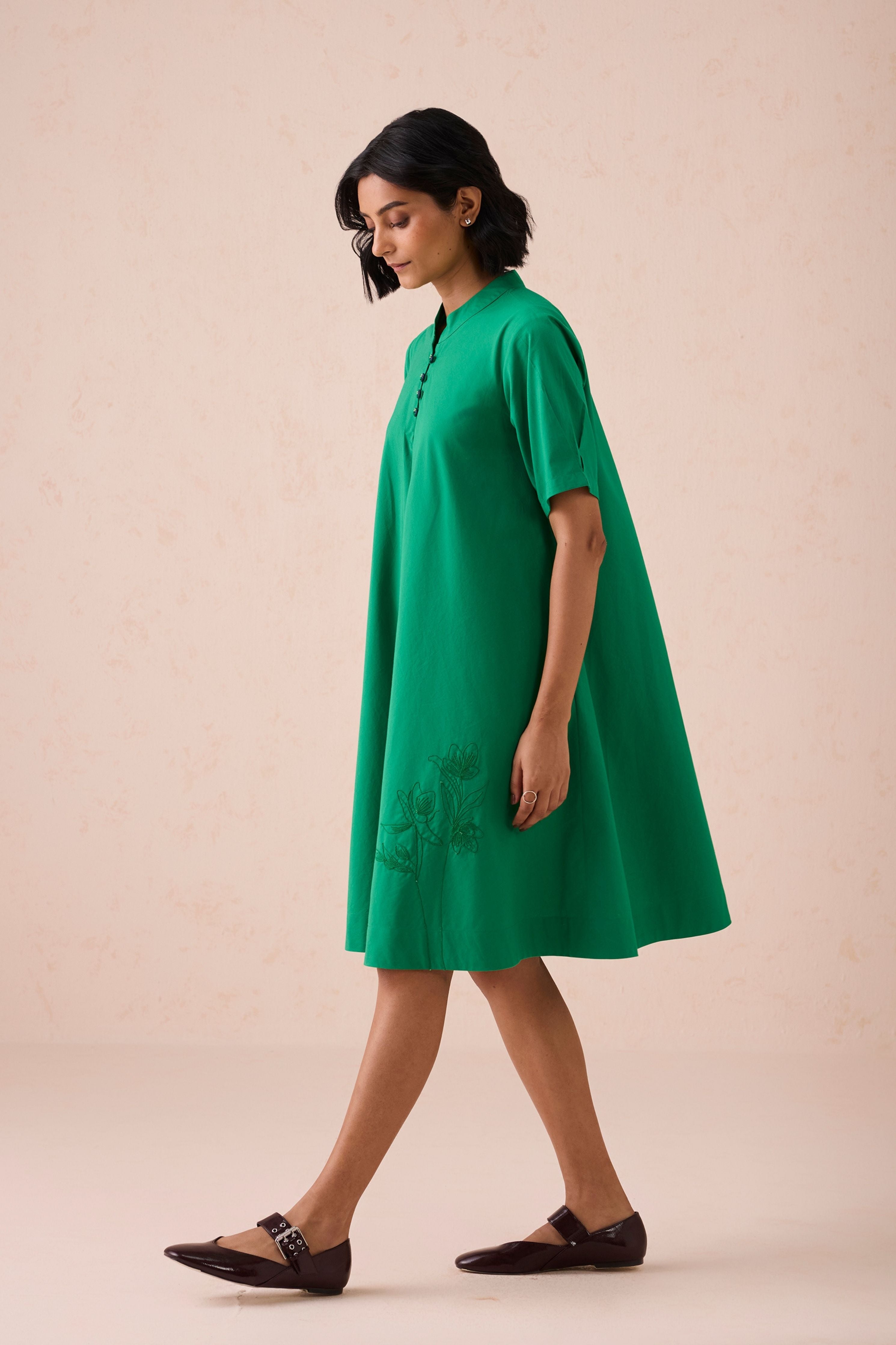 Bright Blessings Mandarin Collar Organic Cotton Dress