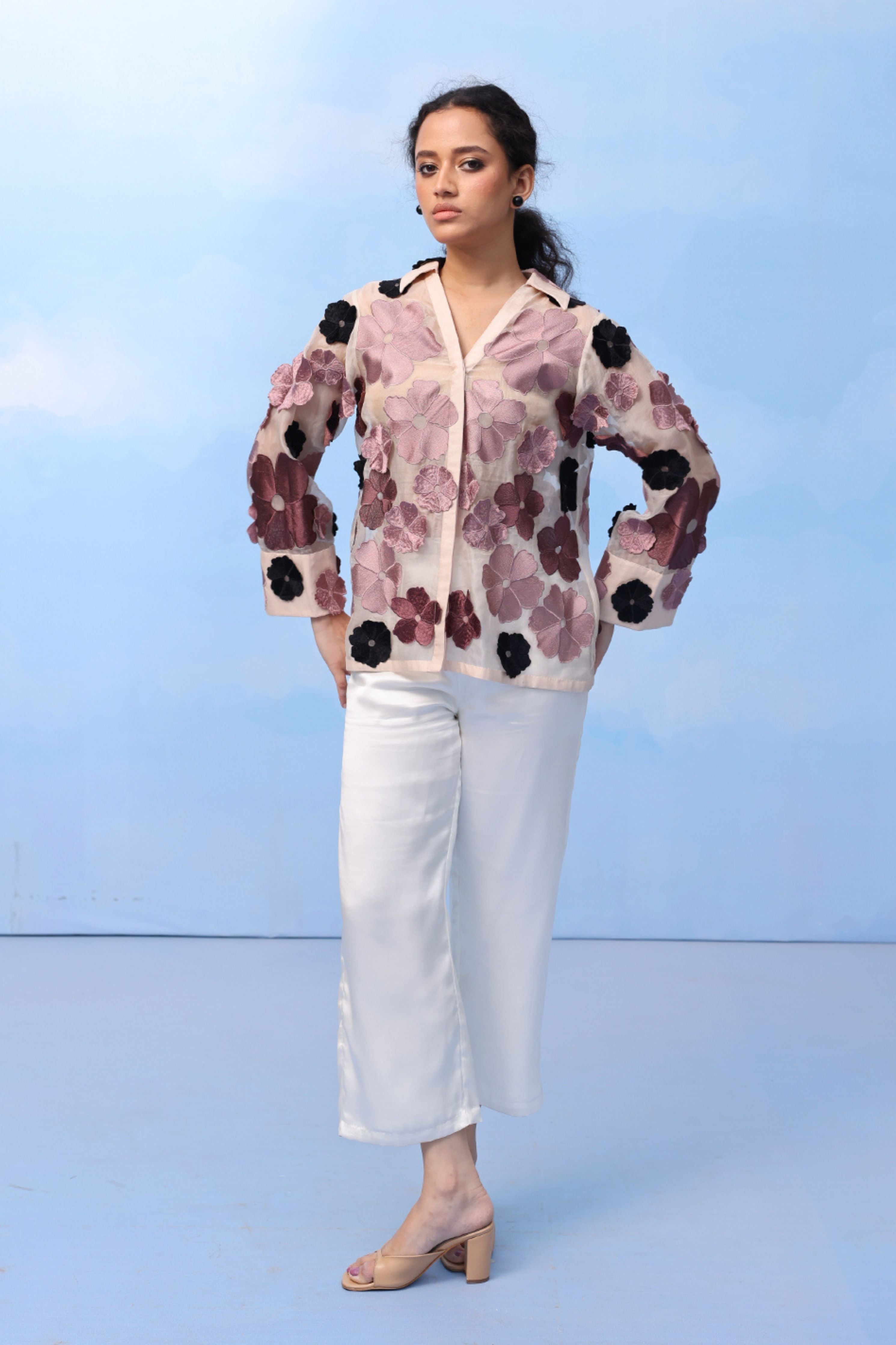 Black Three- Tone Bloom Shirt