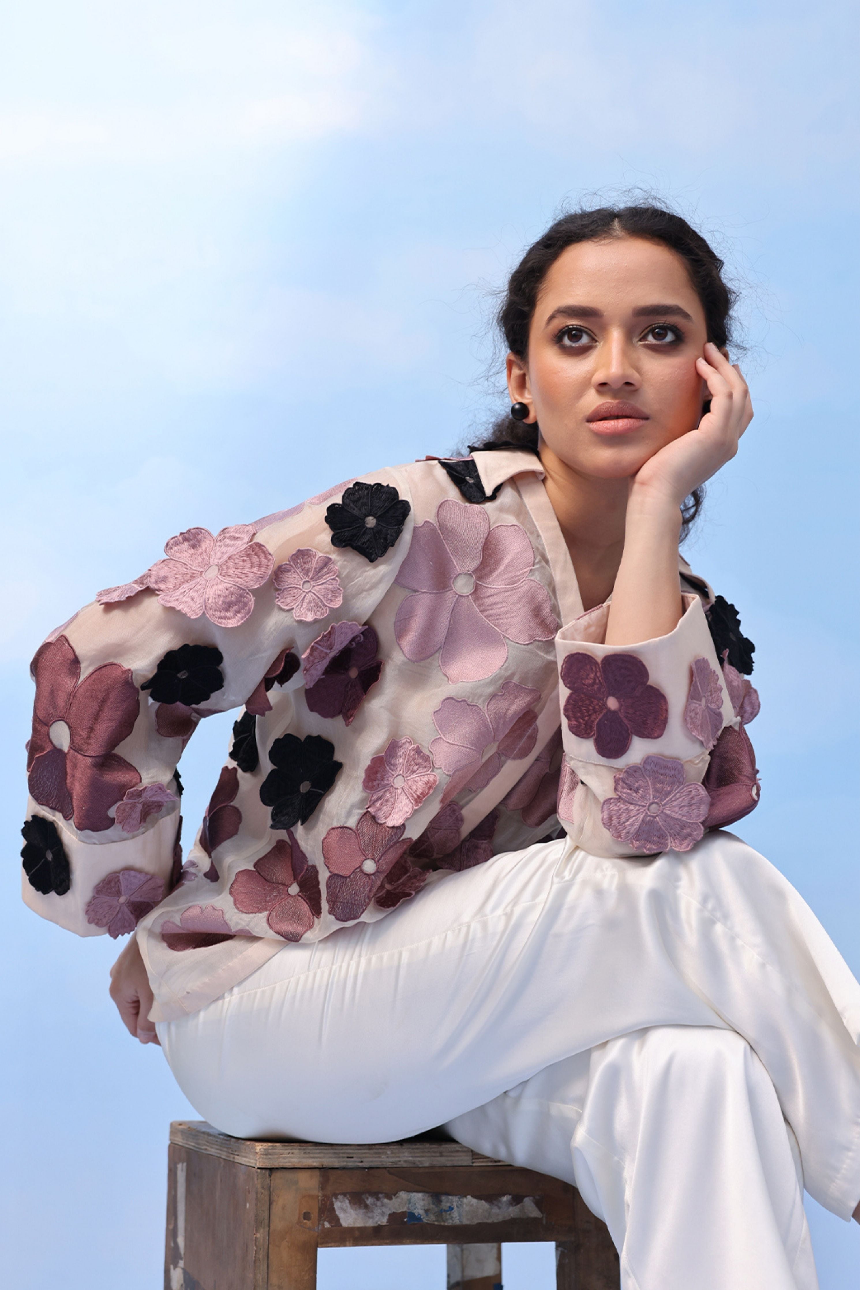 Black Three- Tone Bloom Shirt
