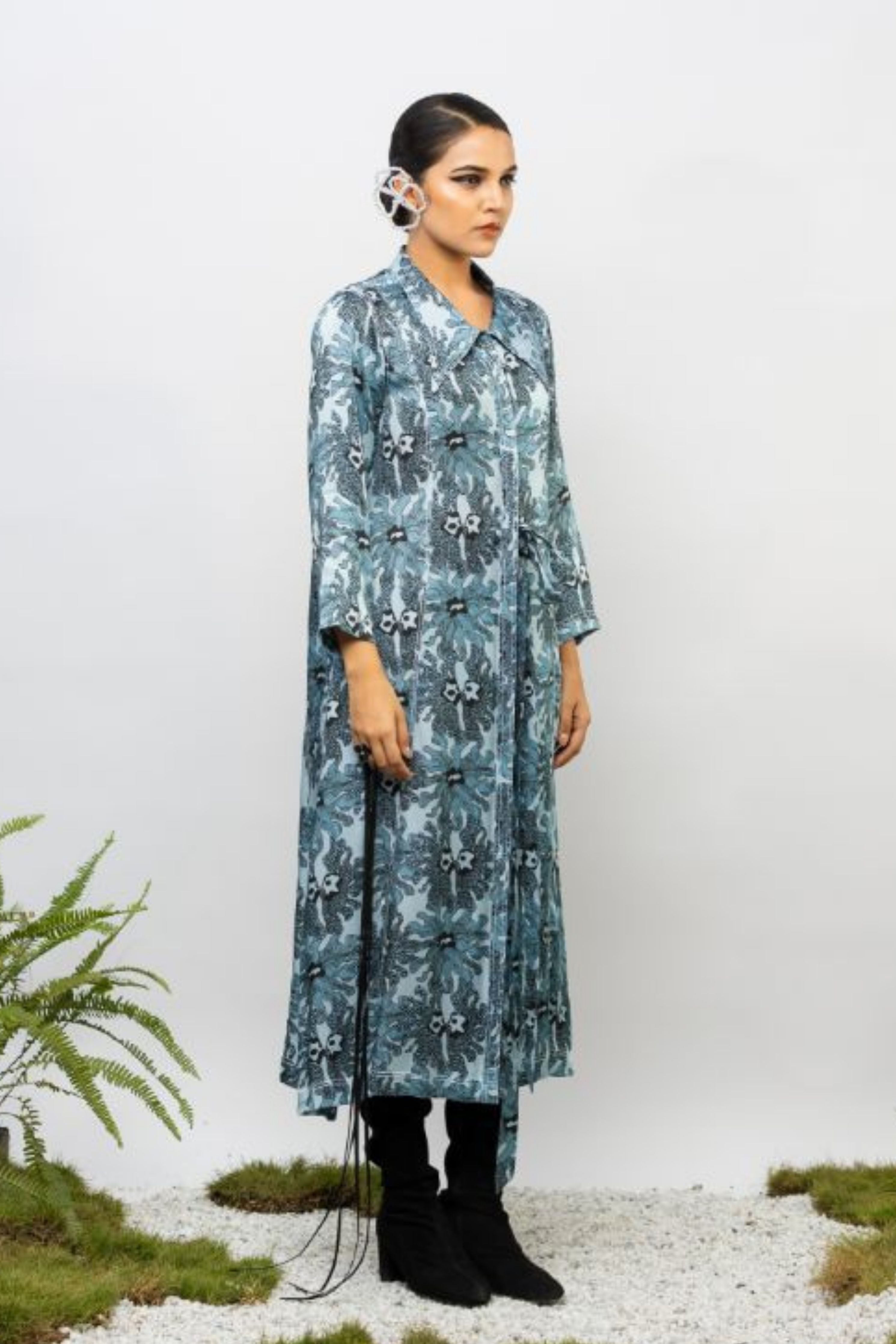 Cerulean Shirt Dress With Waist Tie