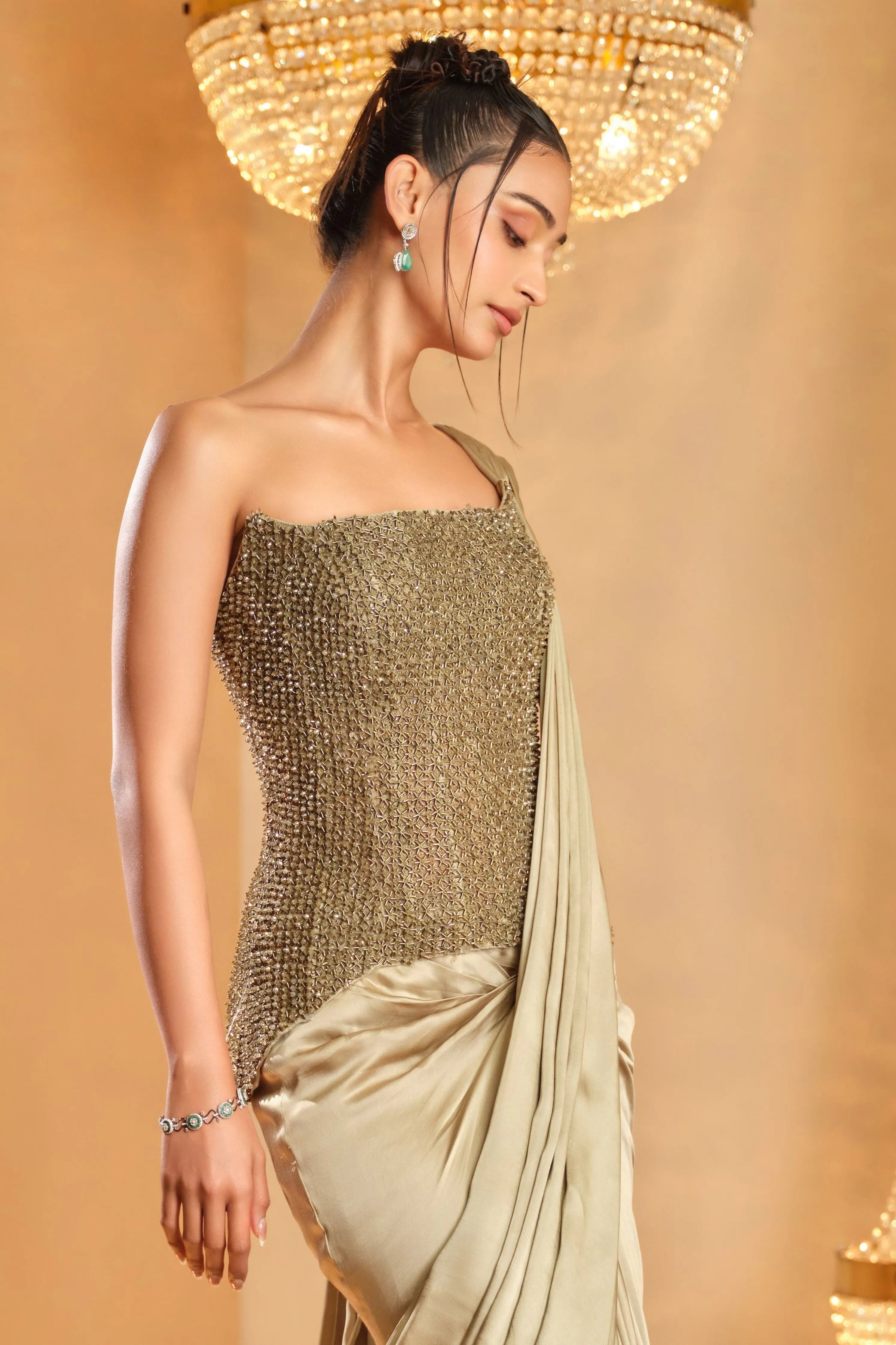 Neem Hara Draped Saree Set