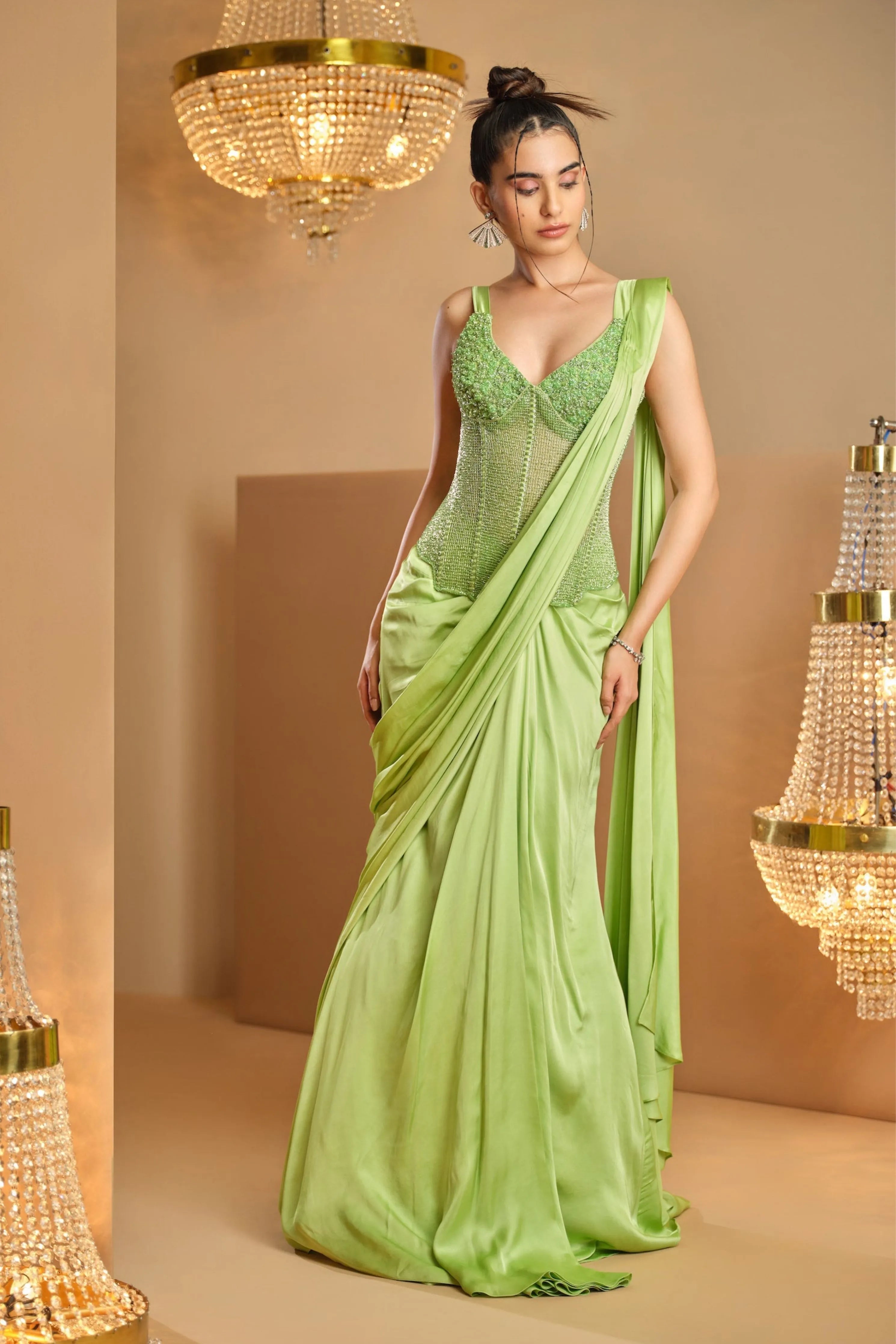 Chatak Chamkila Hara Draped Saree Set