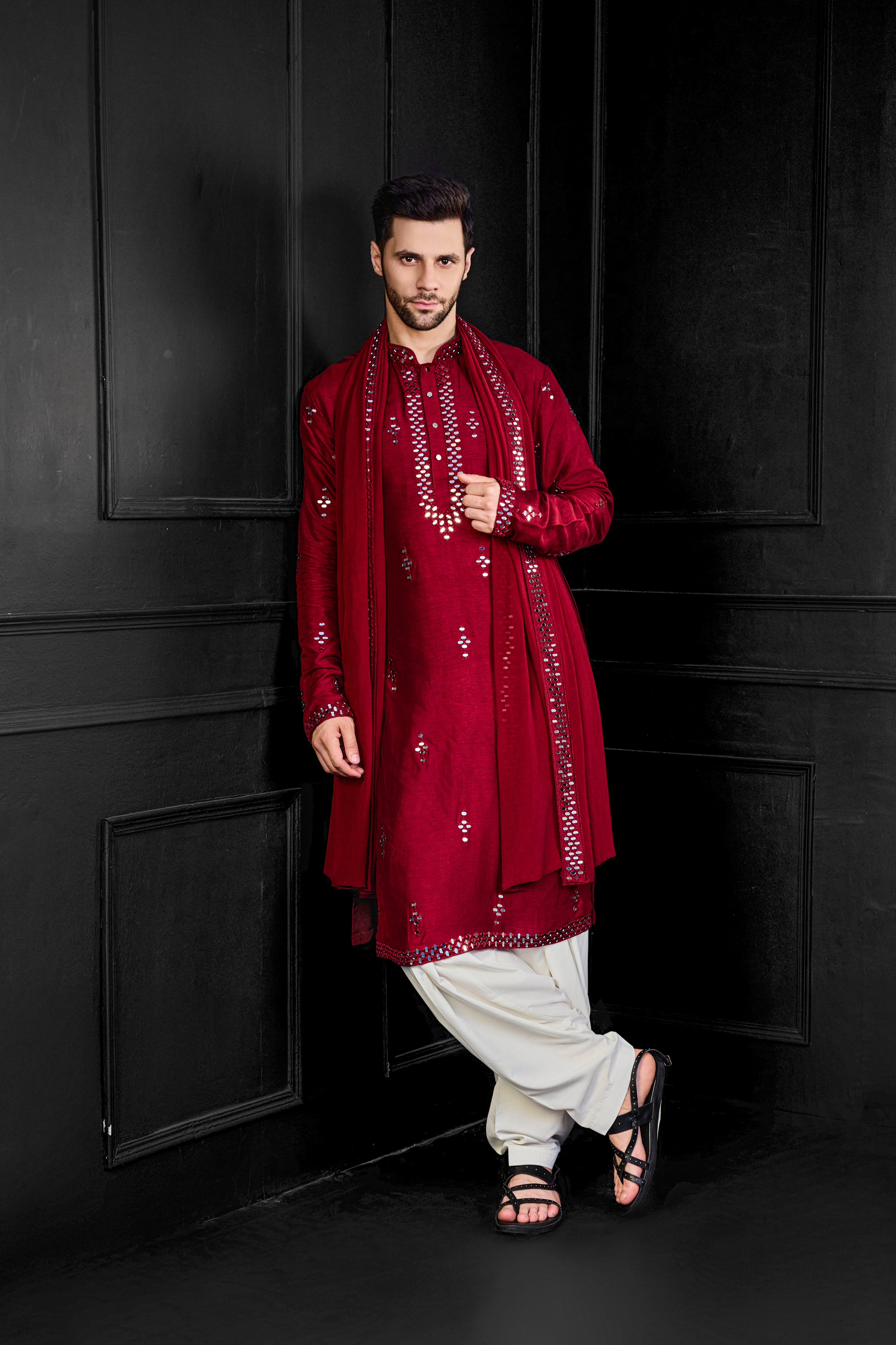 Red Mirror Kurta Set