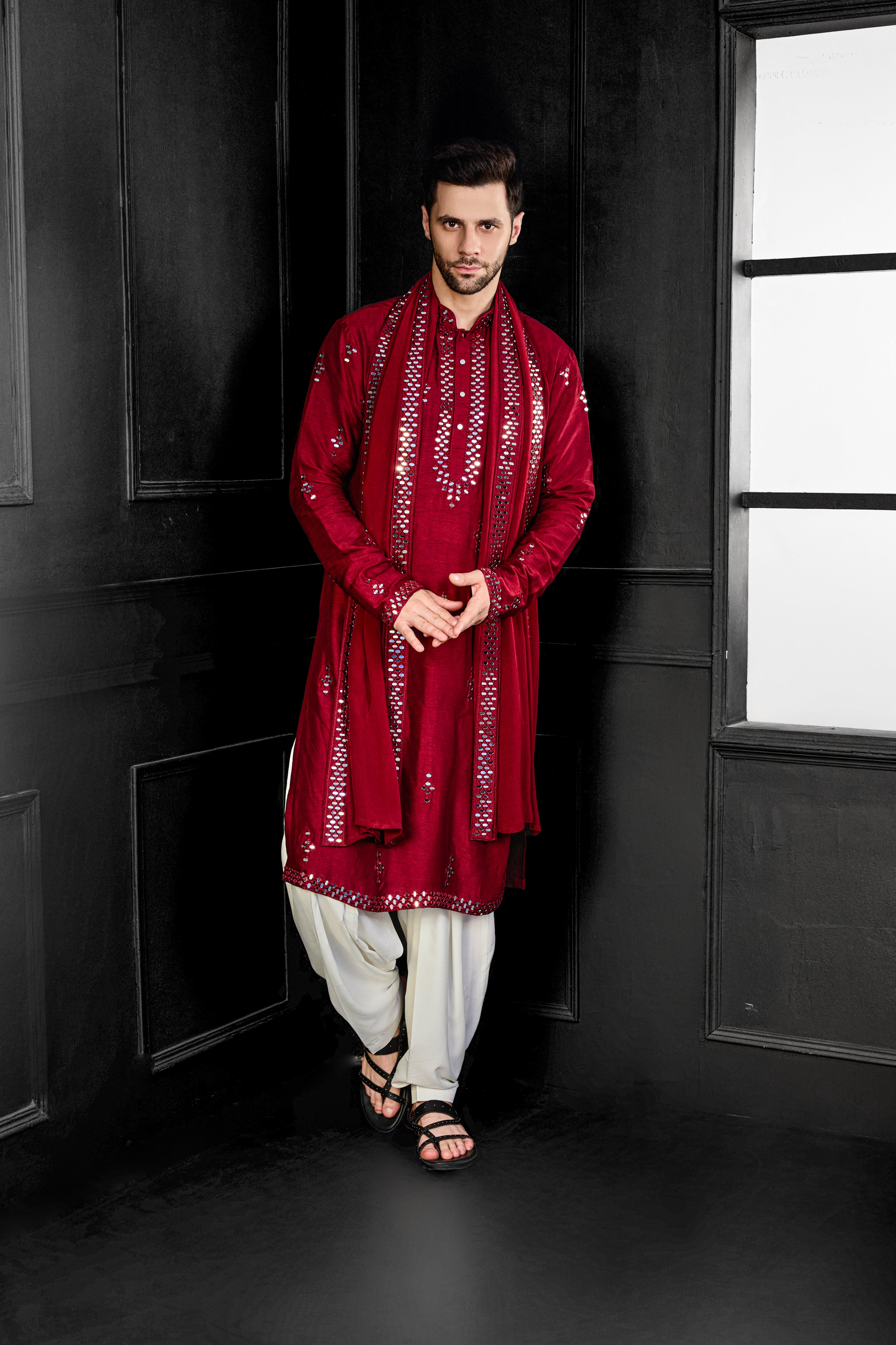 Red Mirror Kurta Set