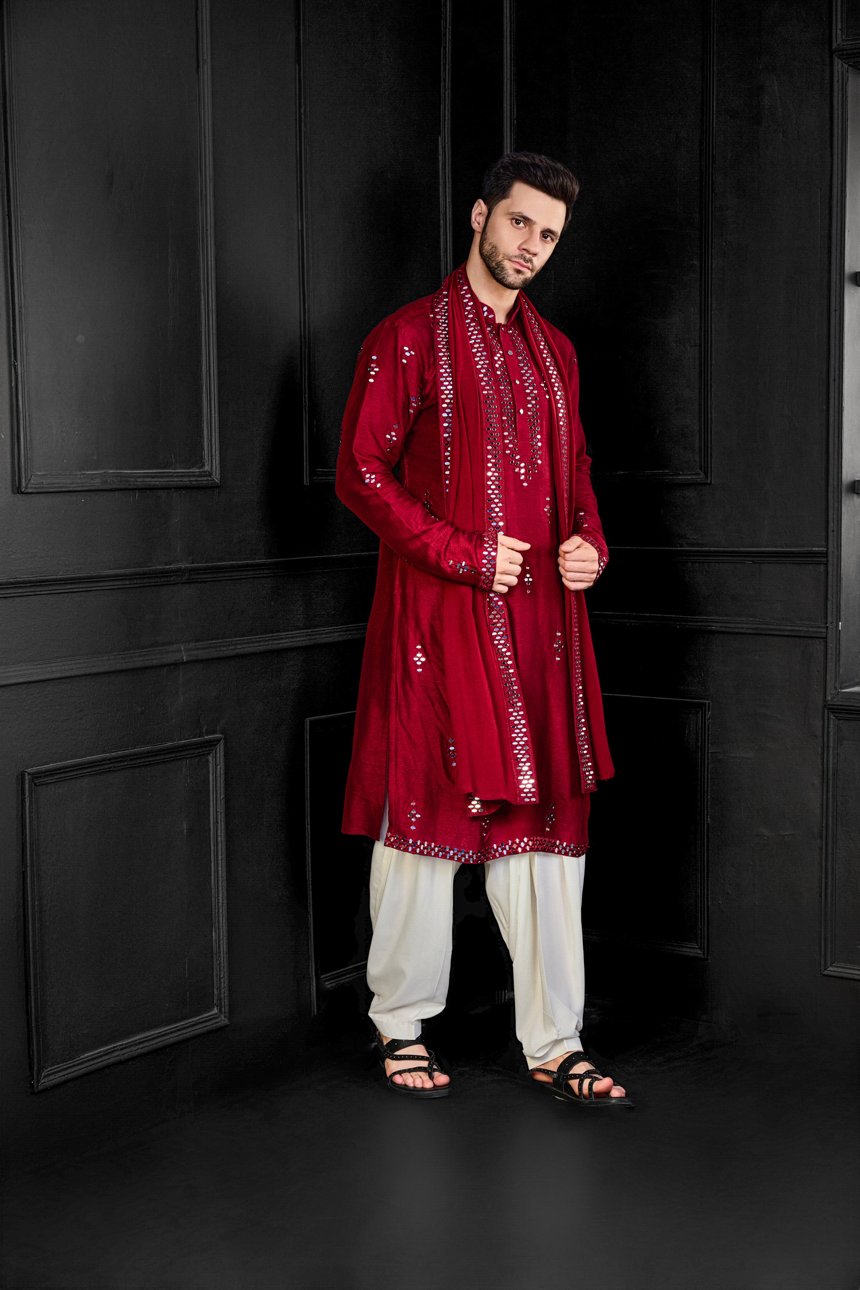 Red Mirror Kurta Set