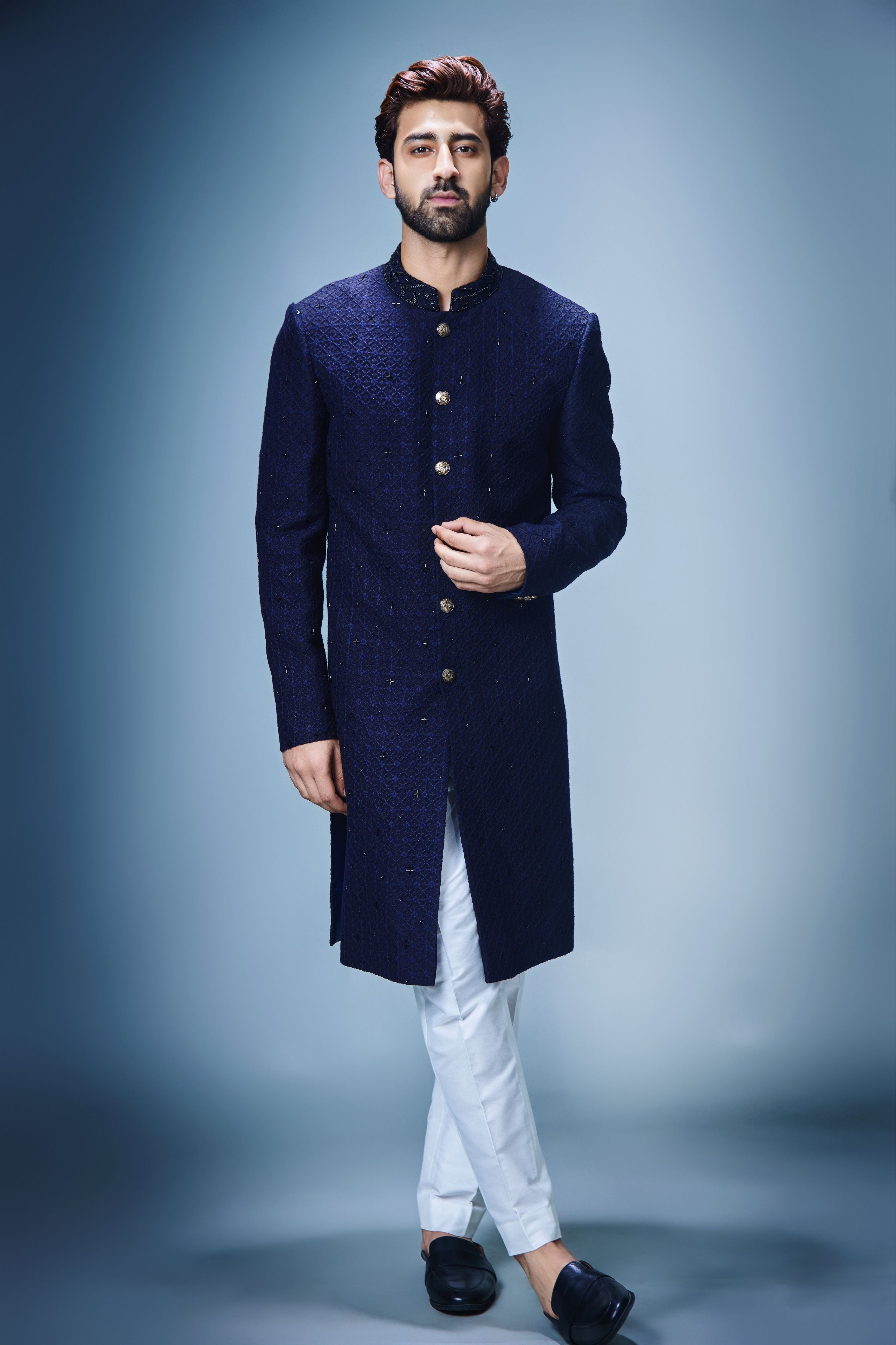 Black Katdana Work Achkan Set