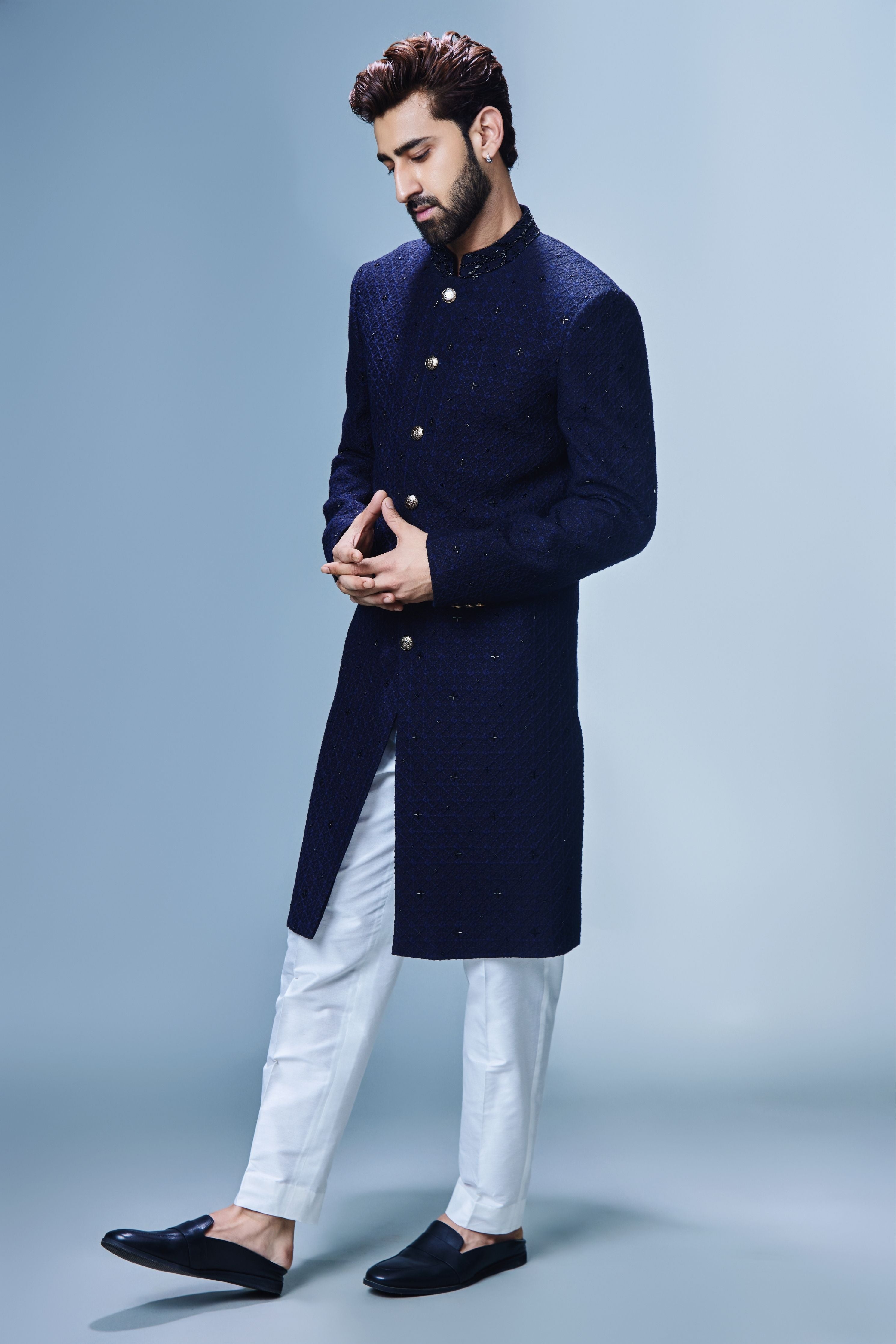 Black Katdana Work Achkan Set