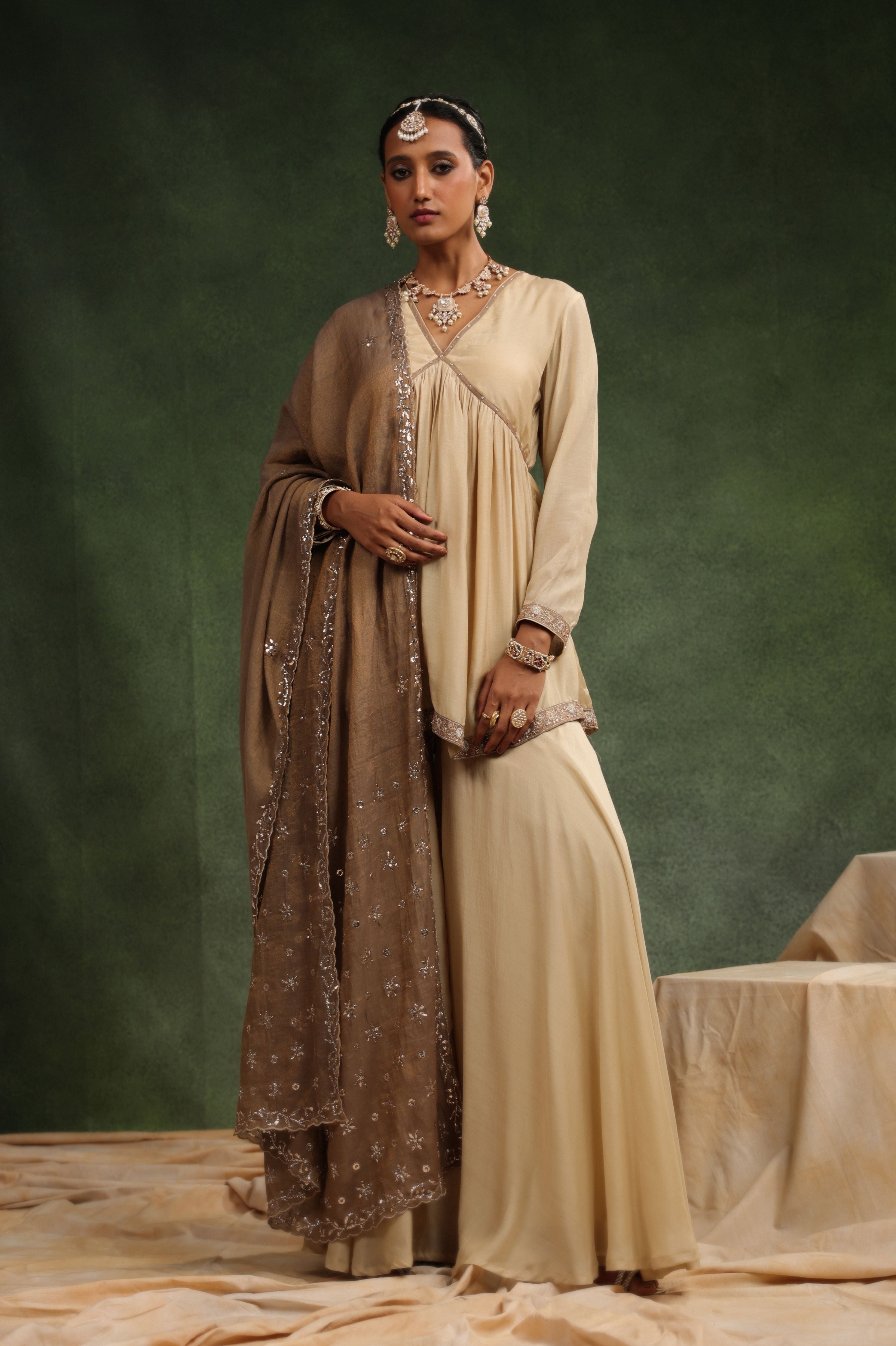 Over The Taupe Sharara Set