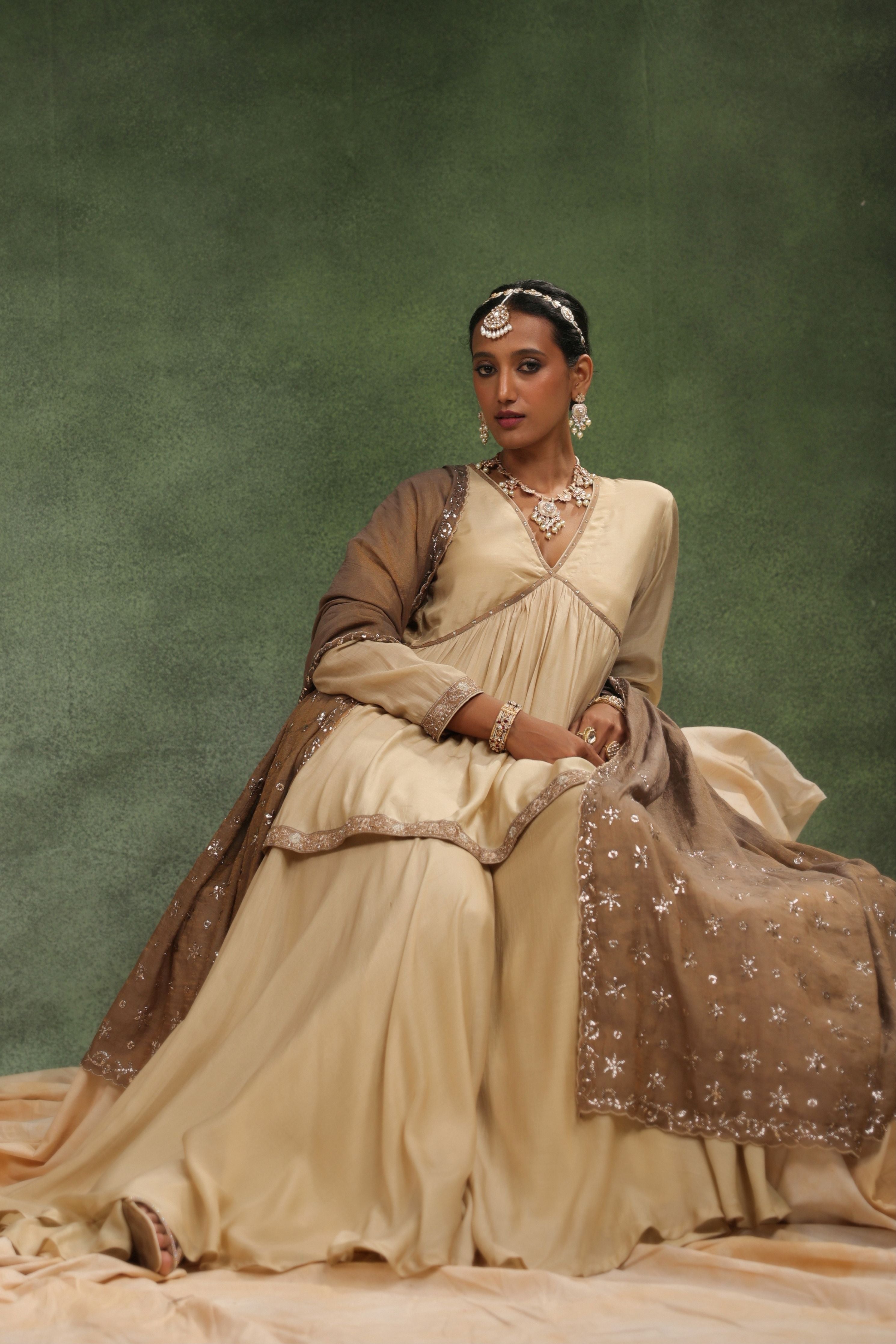 Over The Taupe Sharara Set