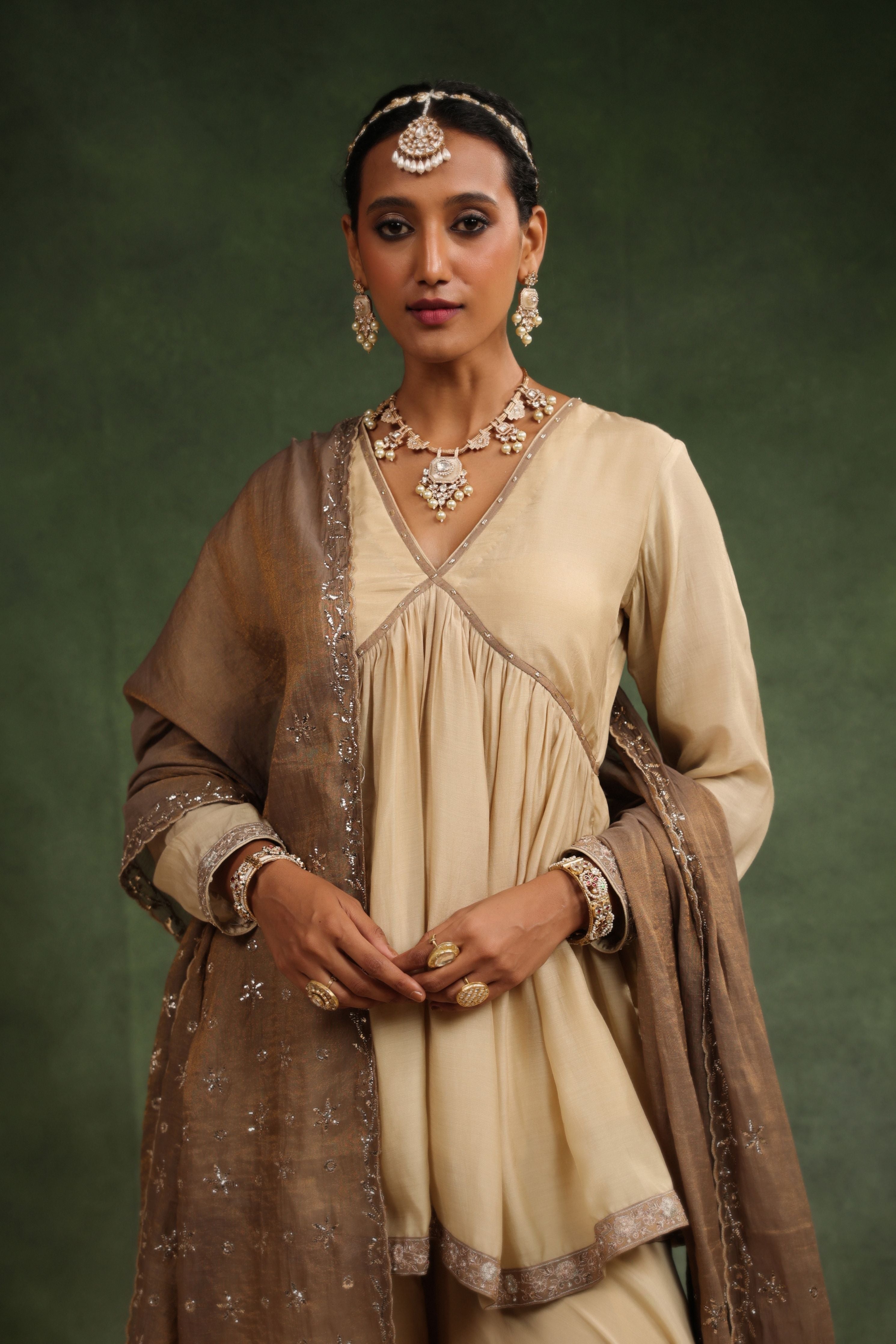 Over The Taupe Sharara Set