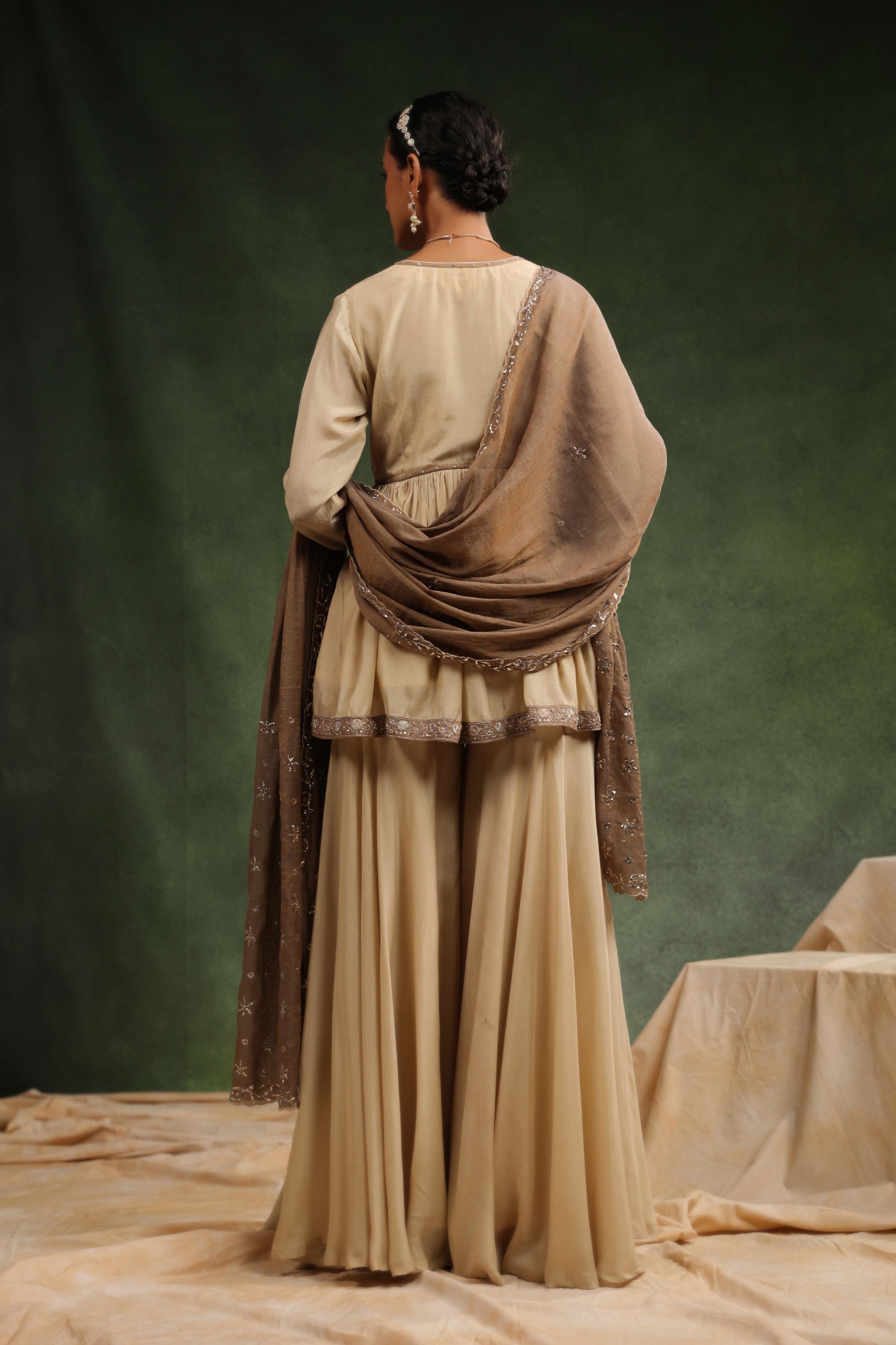 Over The Taupe Sharara Set