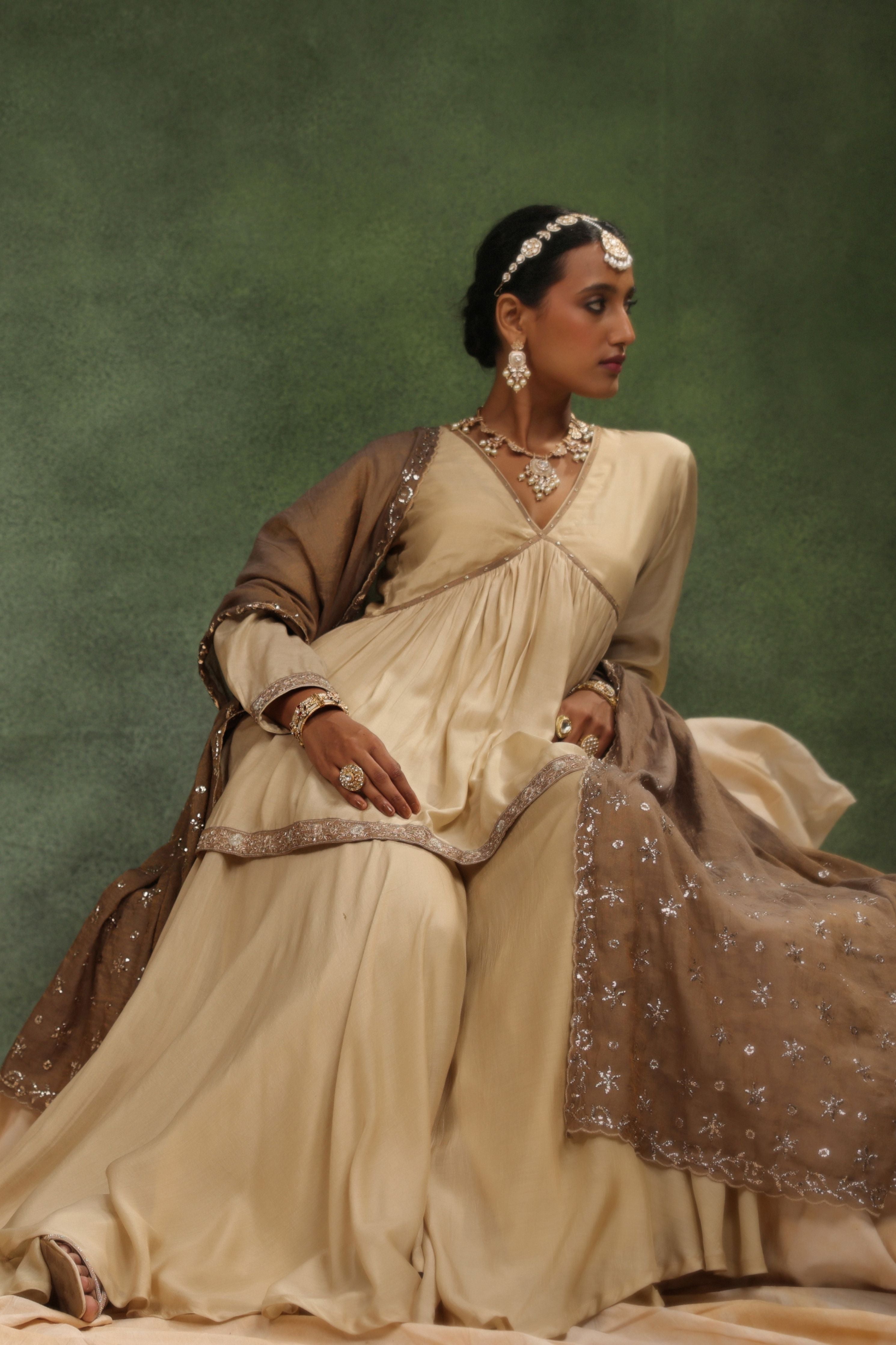 Over The Taupe Sharara Set