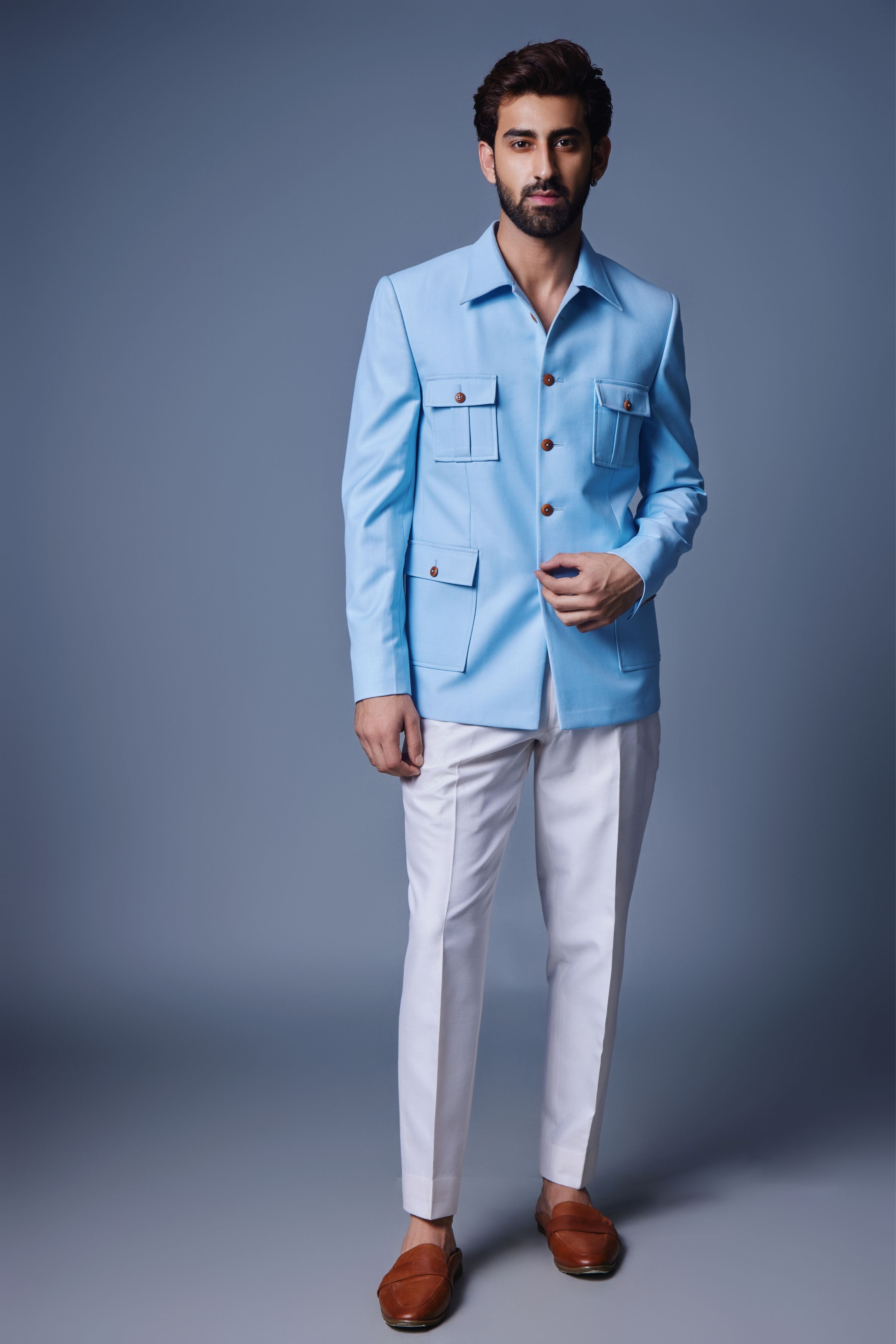 Light Blue Patch Pocket Bandhgala