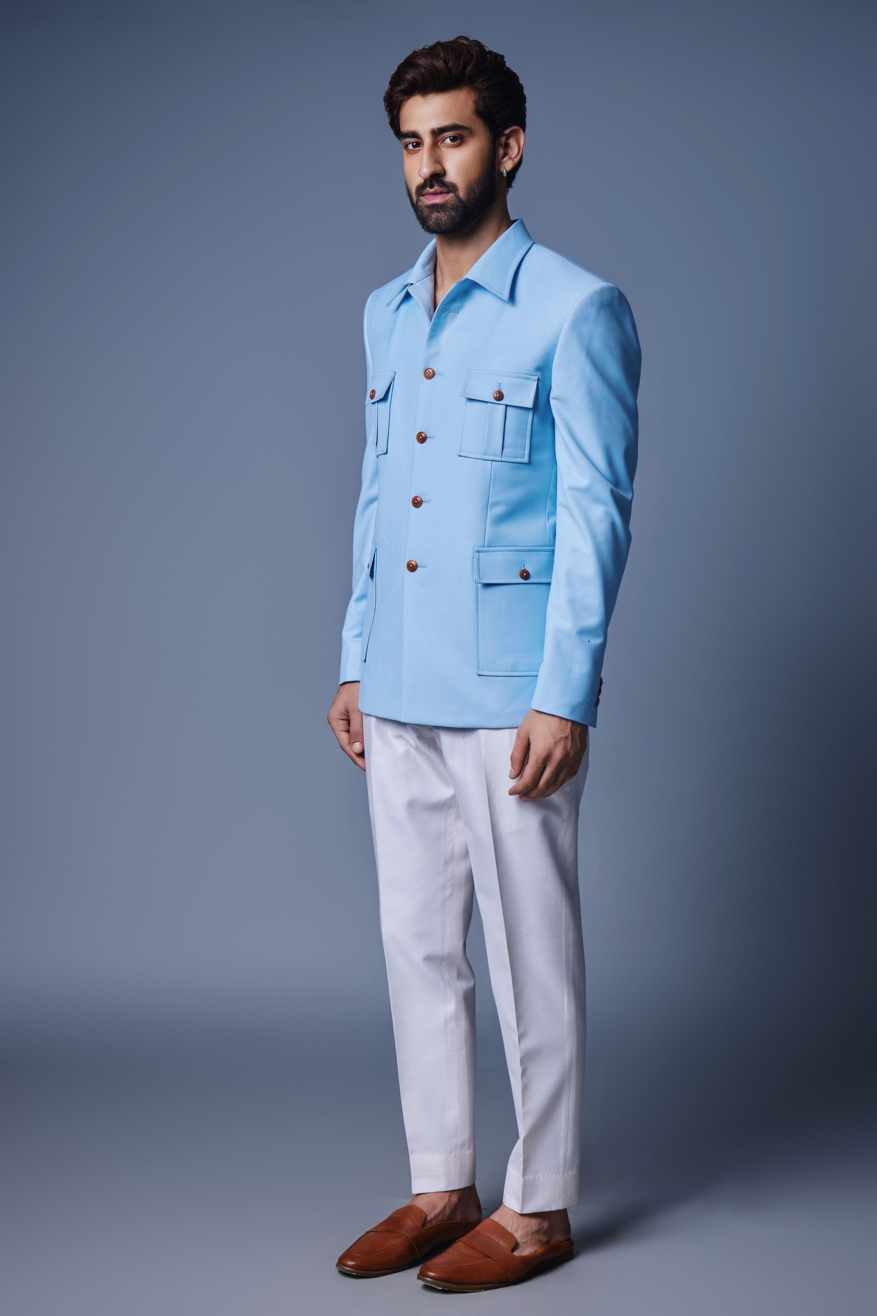Light Blue Patch Pocket Bandhgala