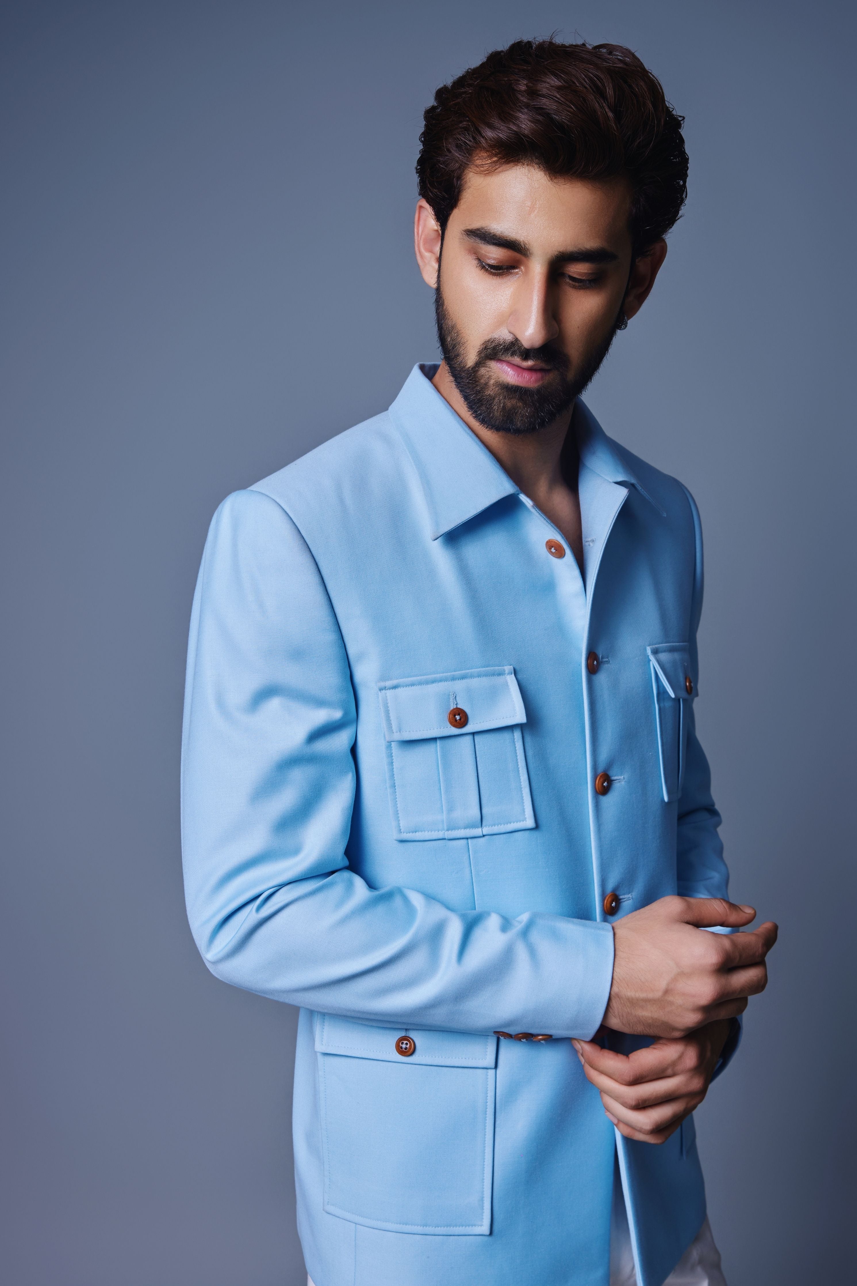 Light Blue Patch Pocket Bandhgala