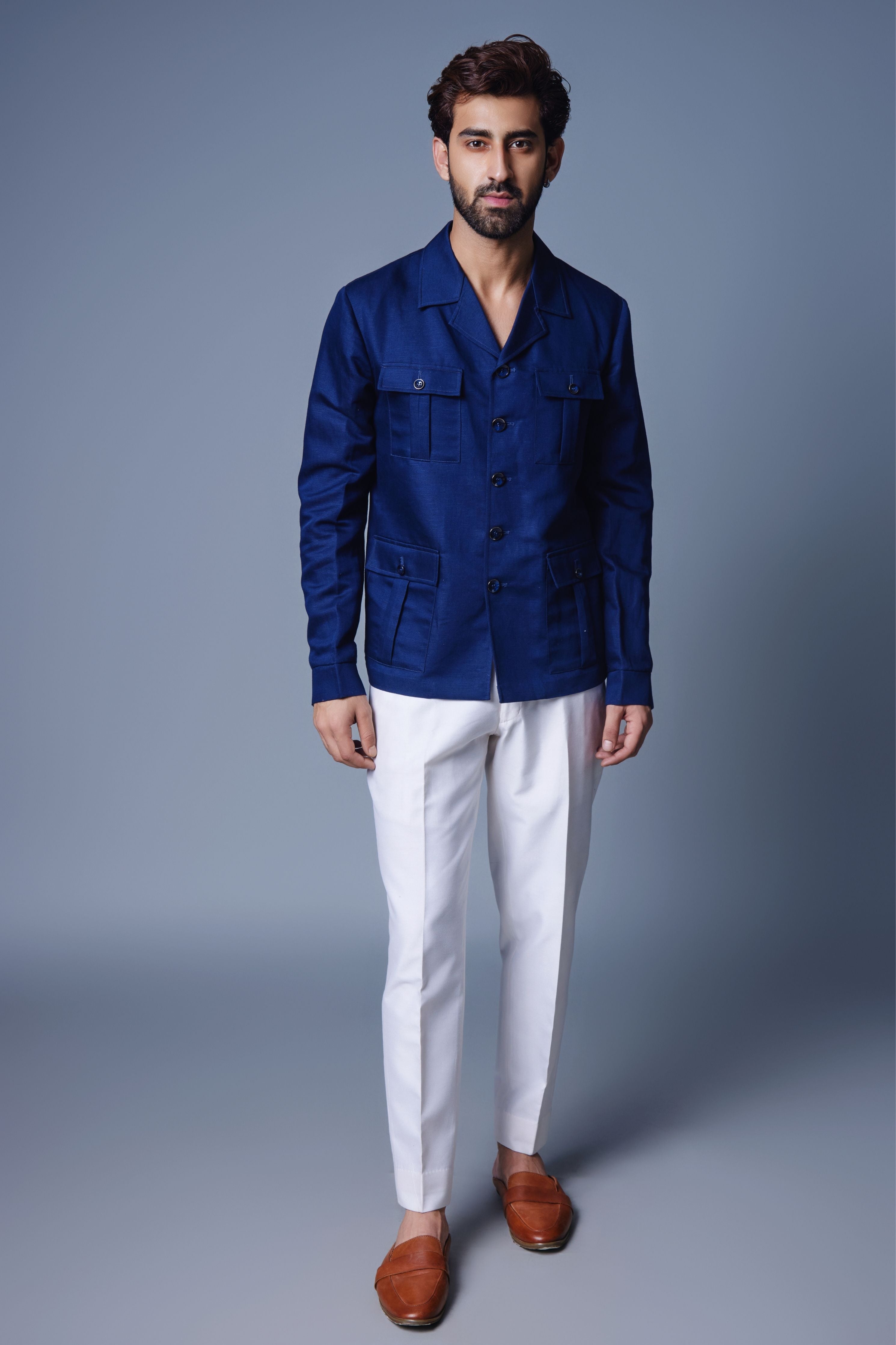 Navy Blue Solid Shacket
