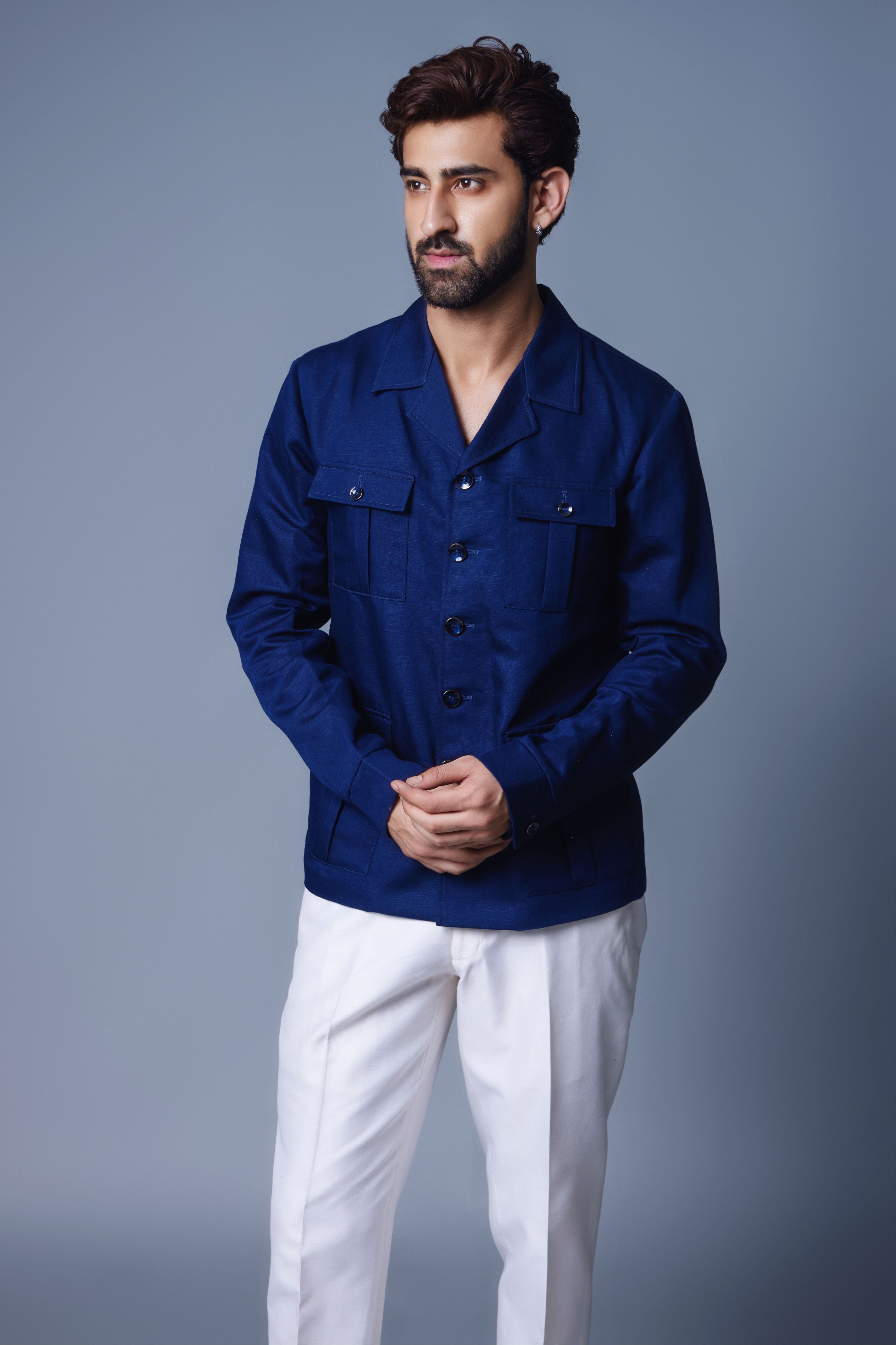 Navy Blue Solid Shacket