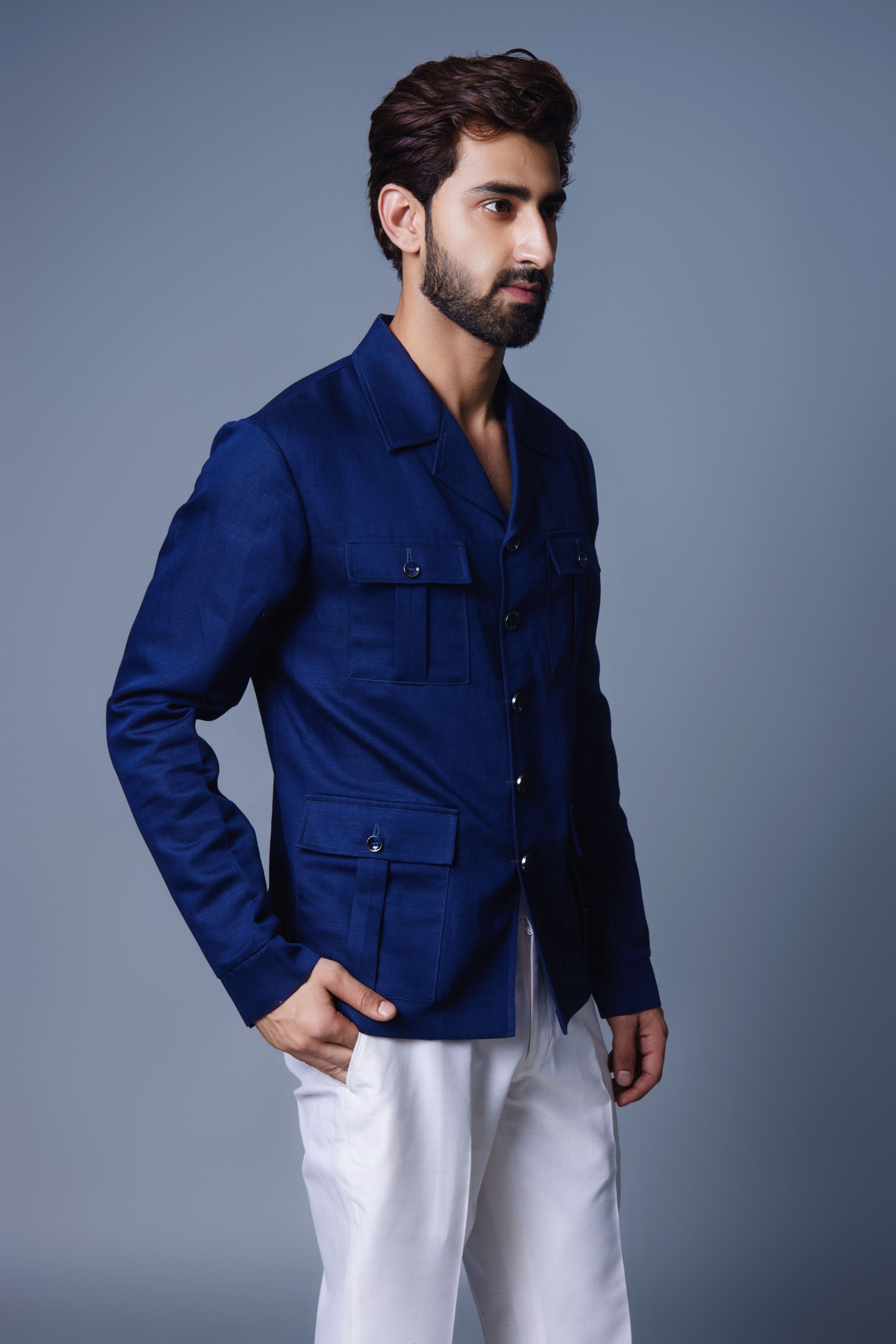 Navy Blue Solid Shacket