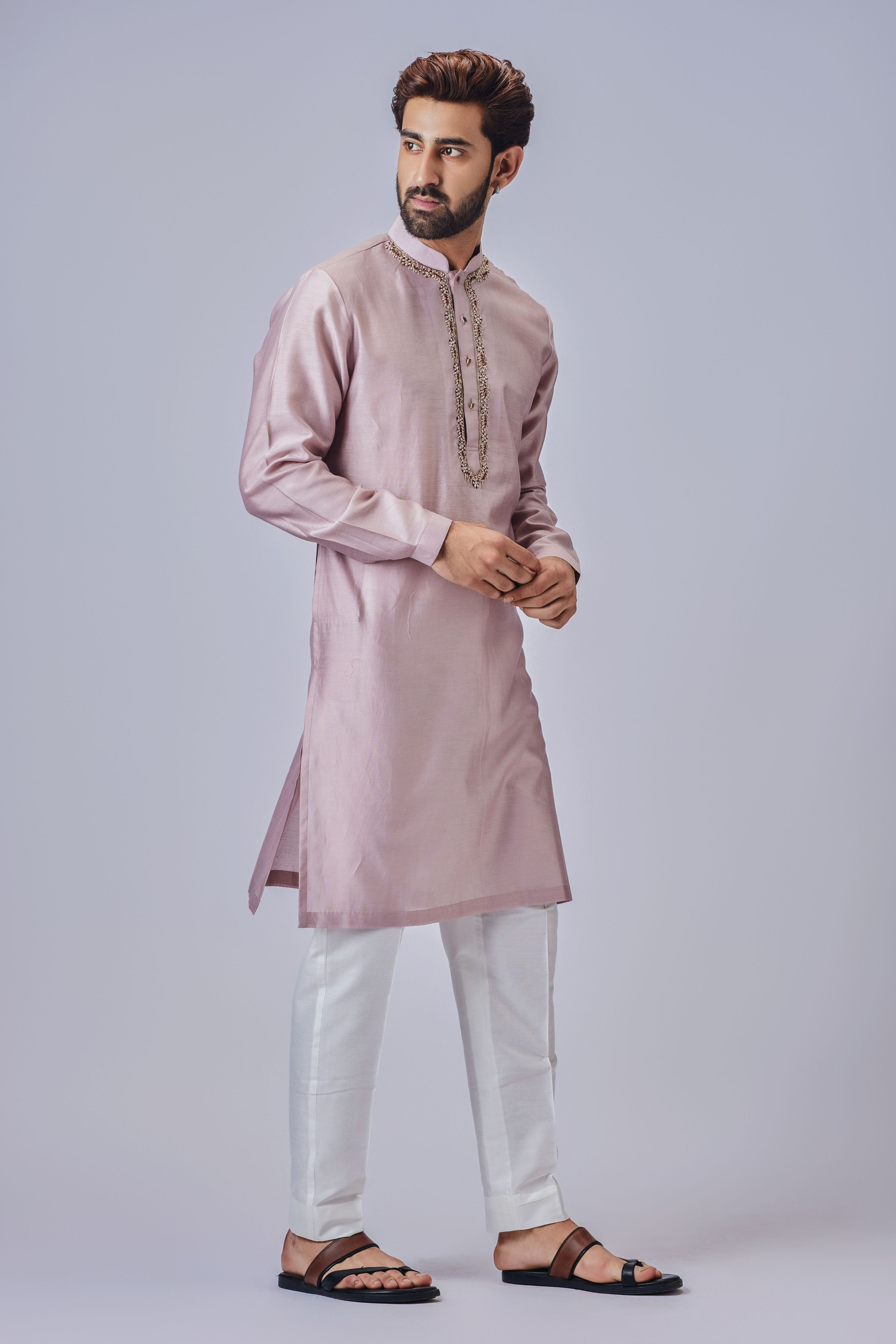 Light Cream Round Neckline Kurta Set