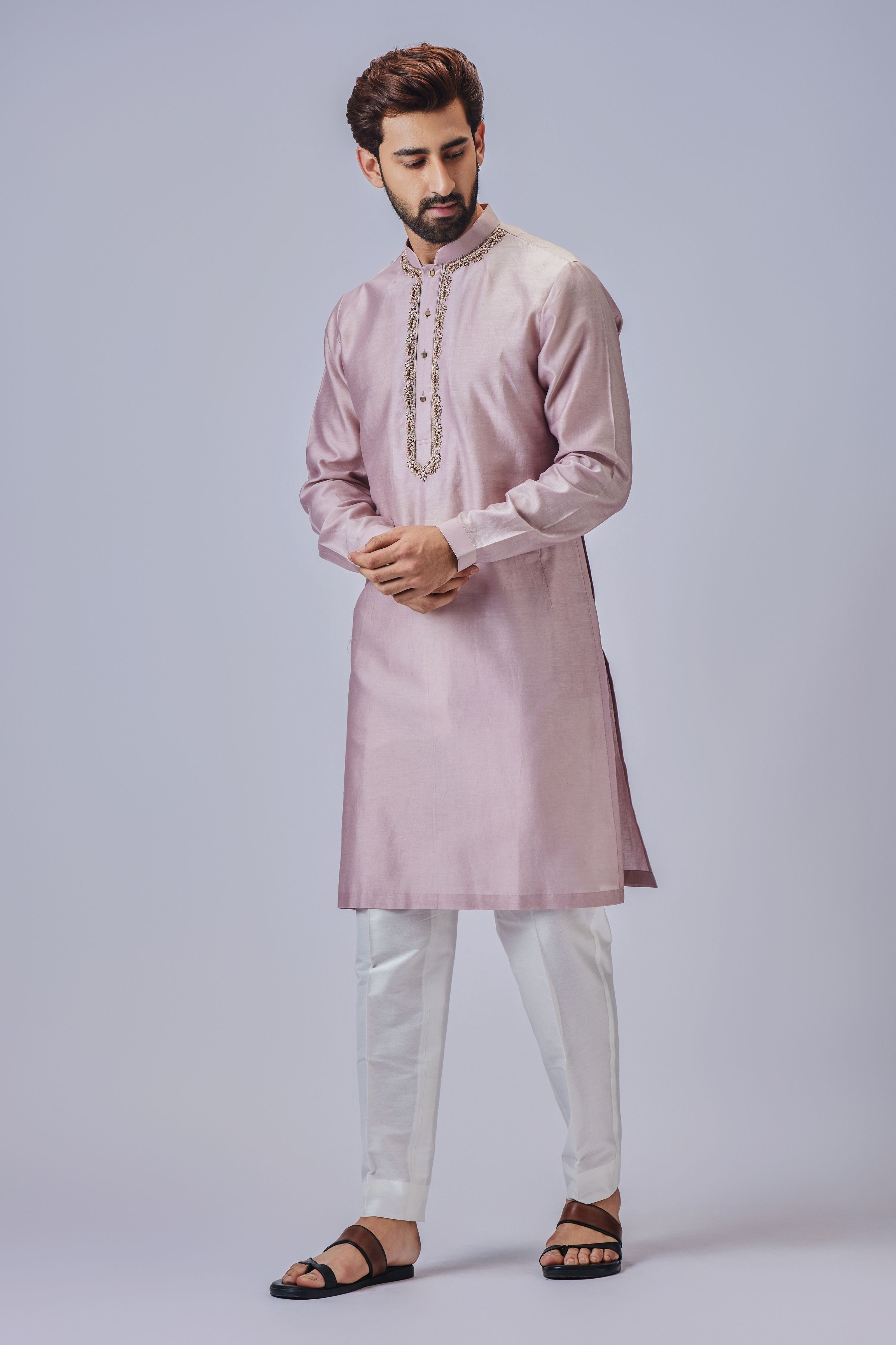 Light Cream Round Neckline Kurta Set