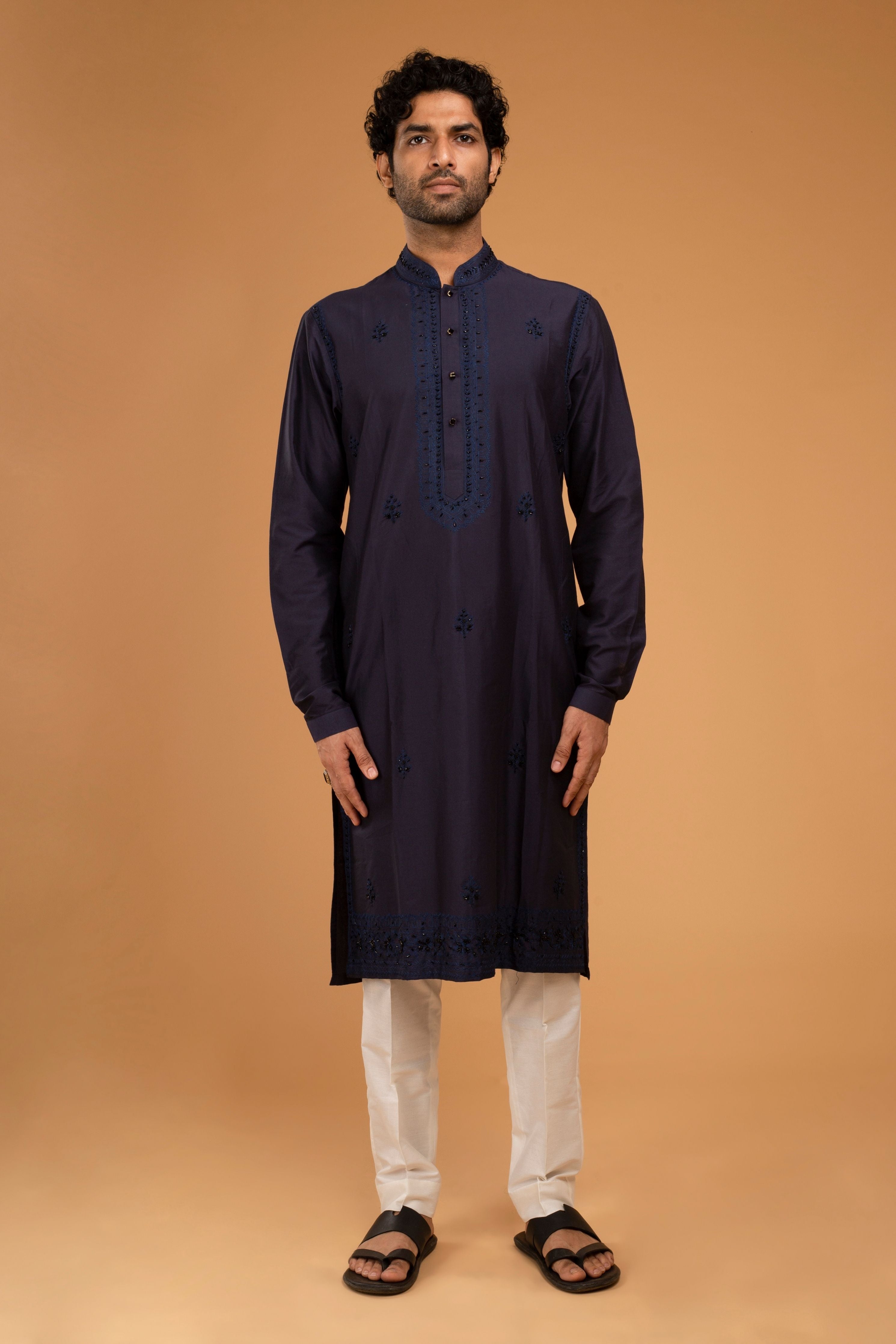 Navy Blue Aari Work Kurta Set