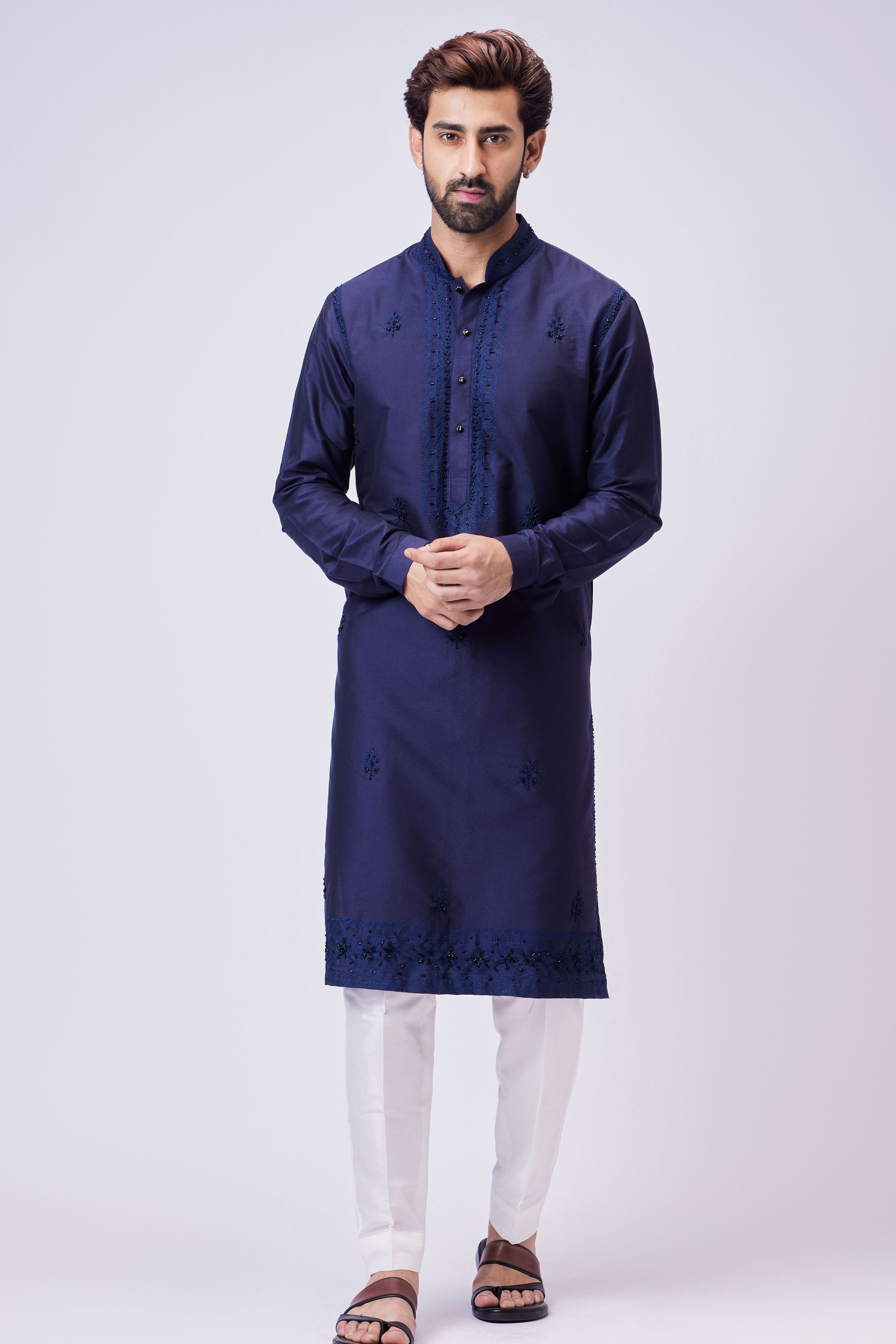 Navy Blue Aari Work Kurta Set