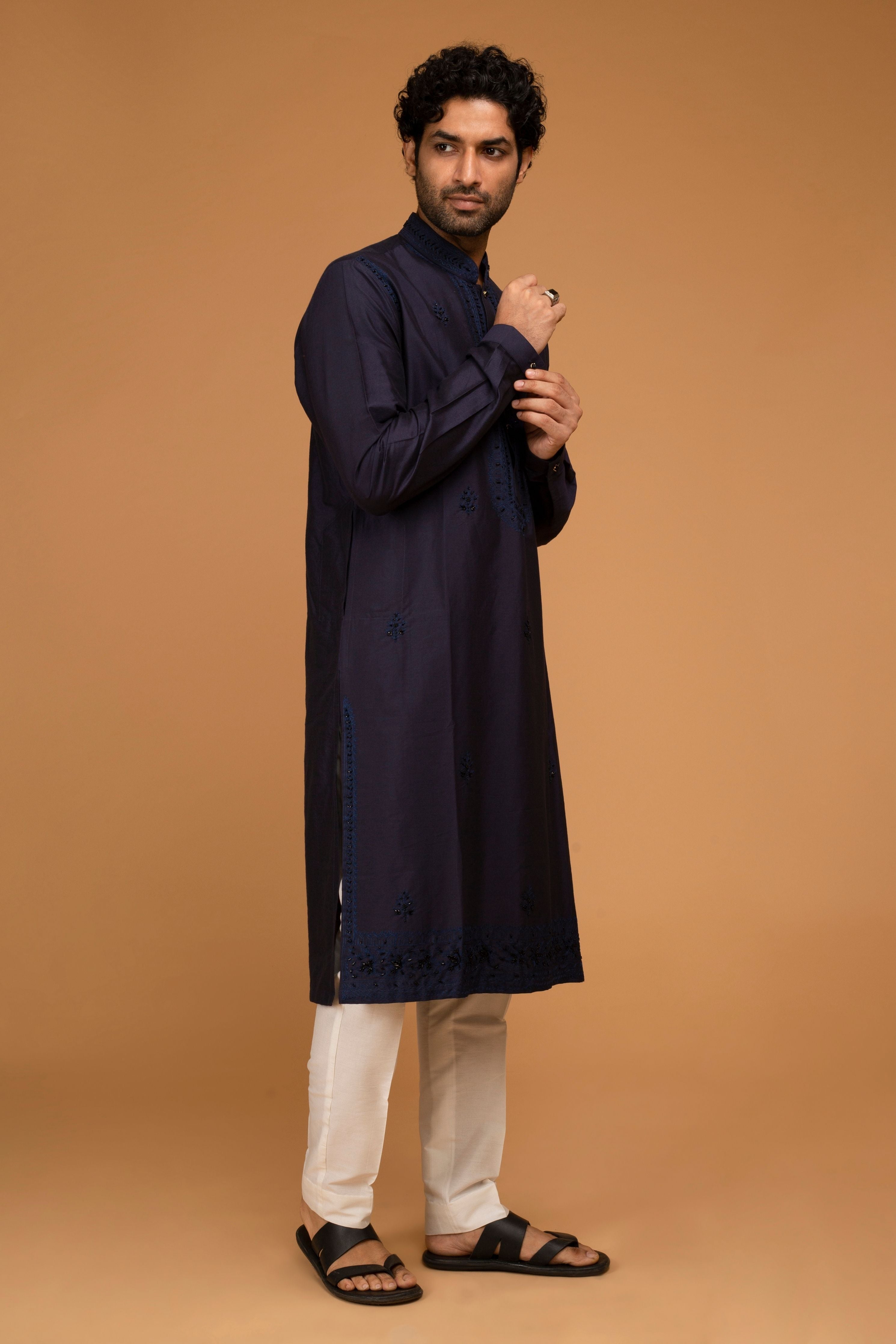 Navy Blue Aari Work Kurta Set