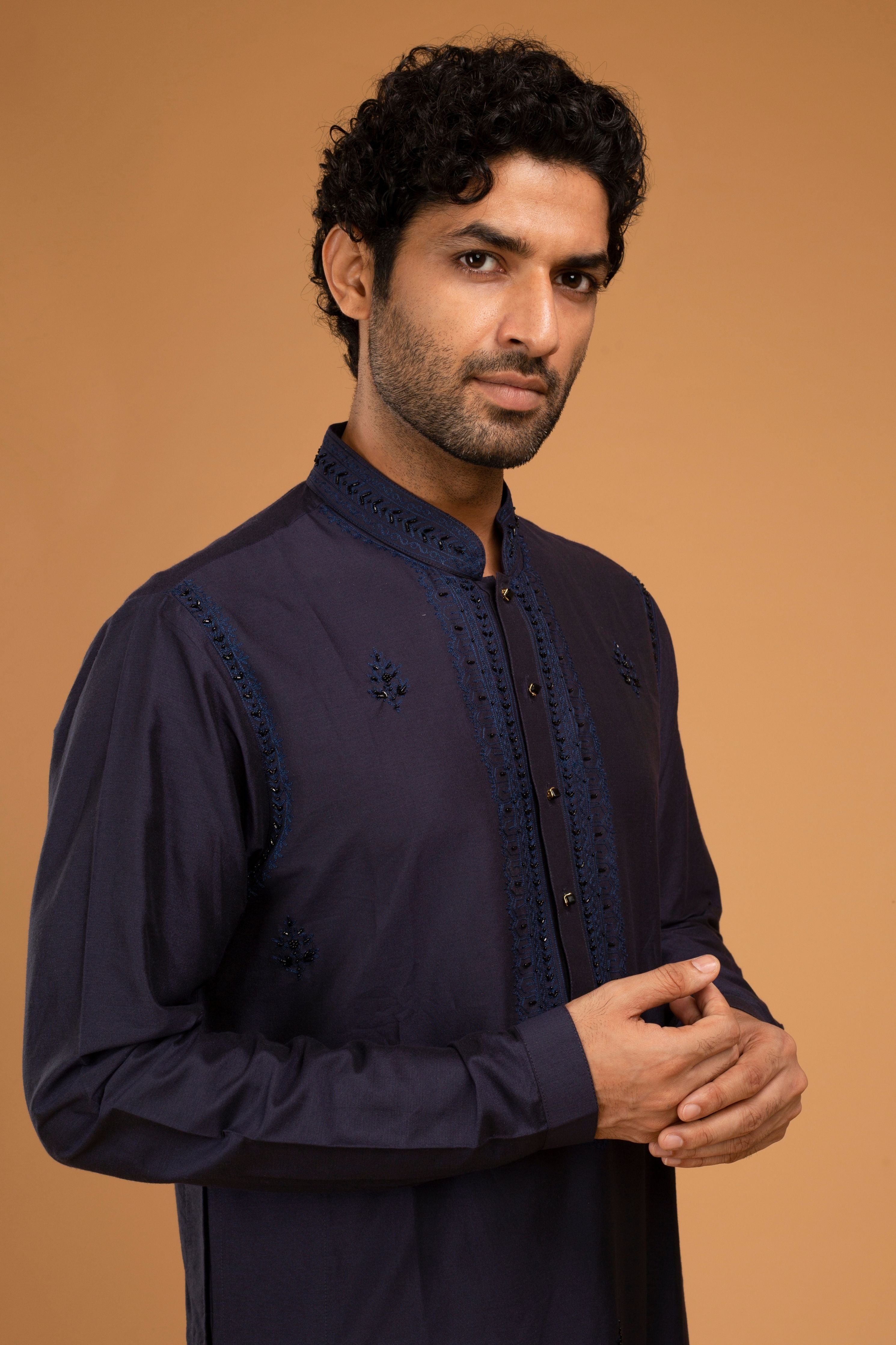 Navy Blue Aari Work Kurta Set