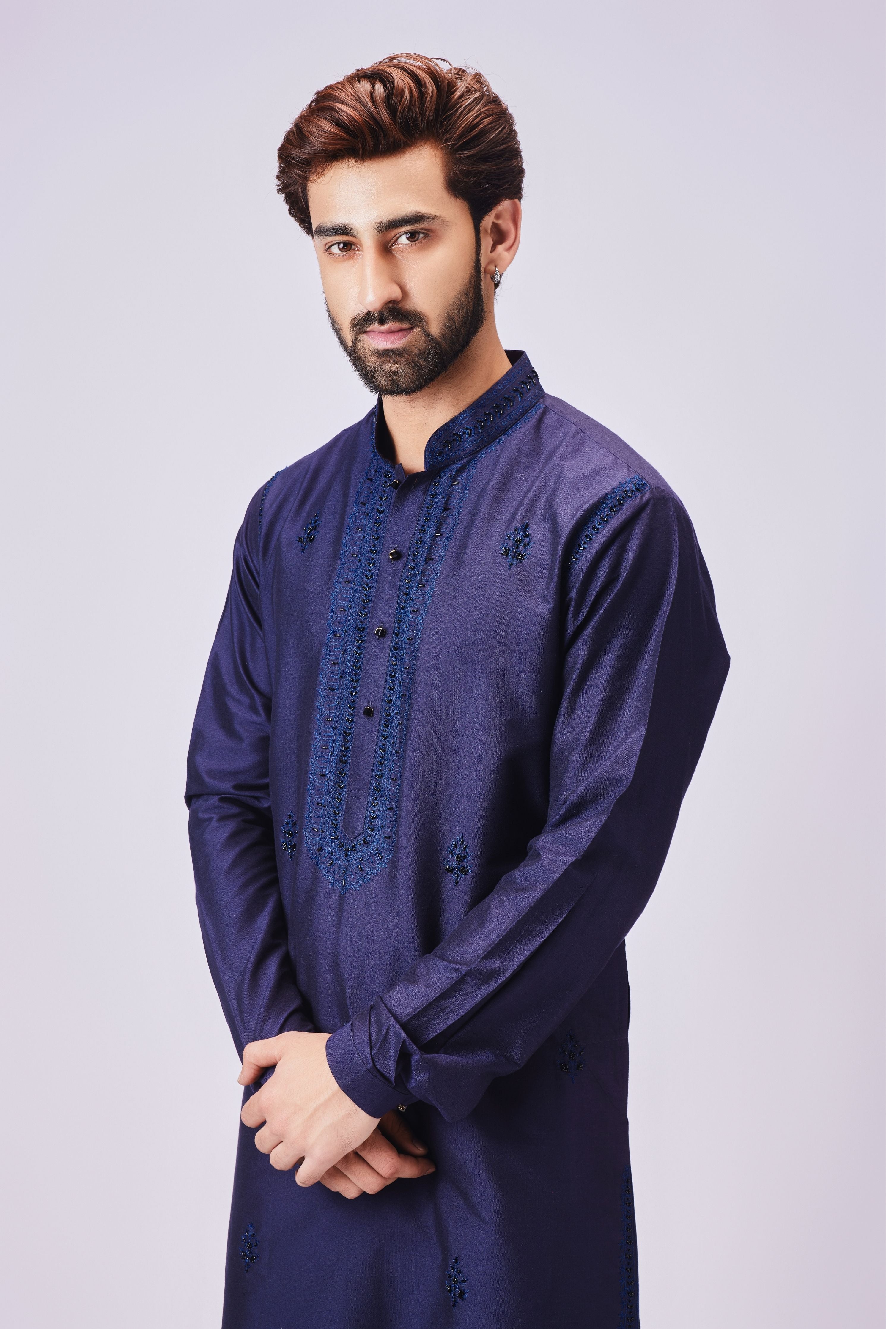 Navy Blue Aari Work Kurta Set