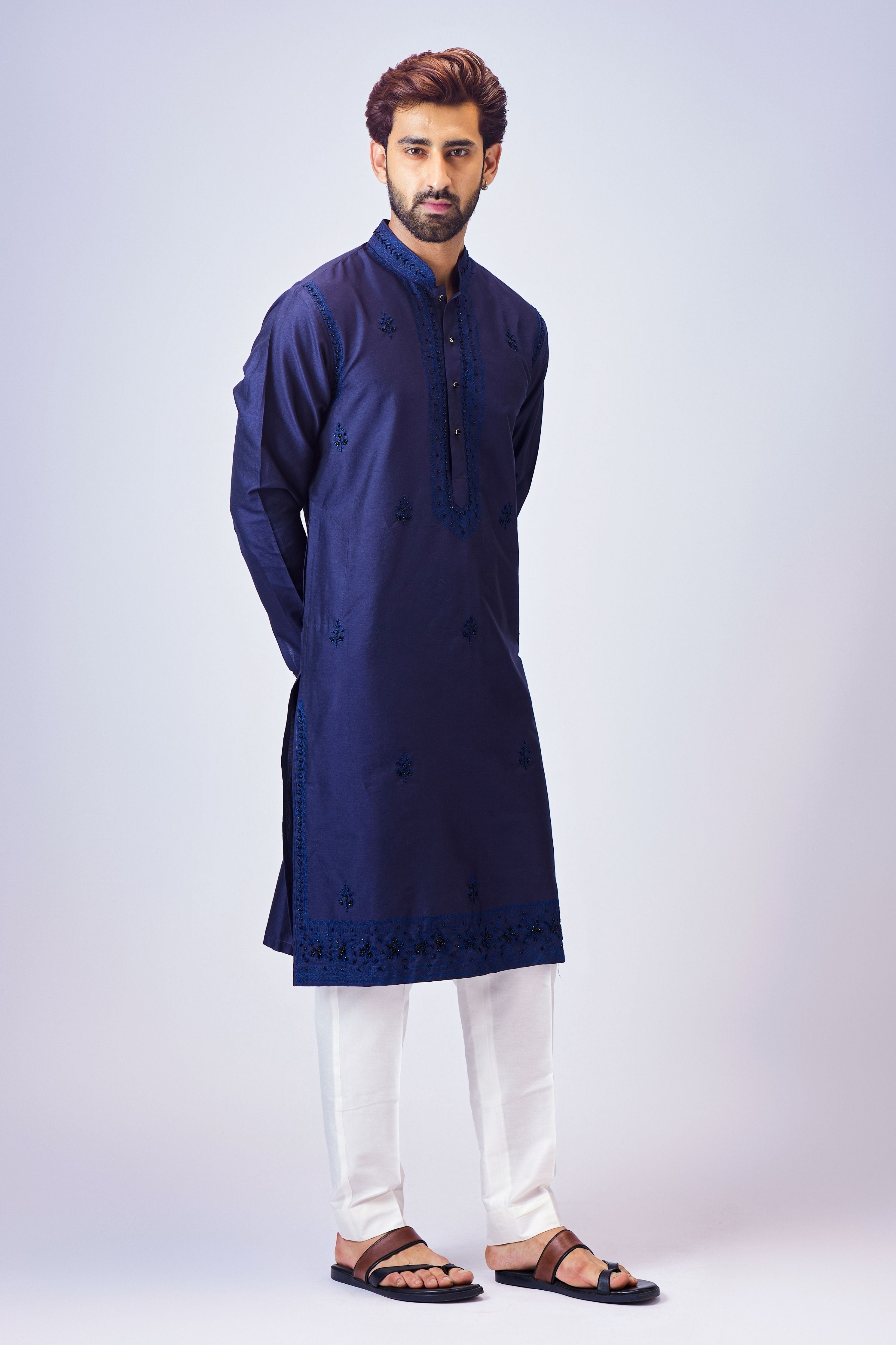 Navy Blue Aari Work Kurta Set