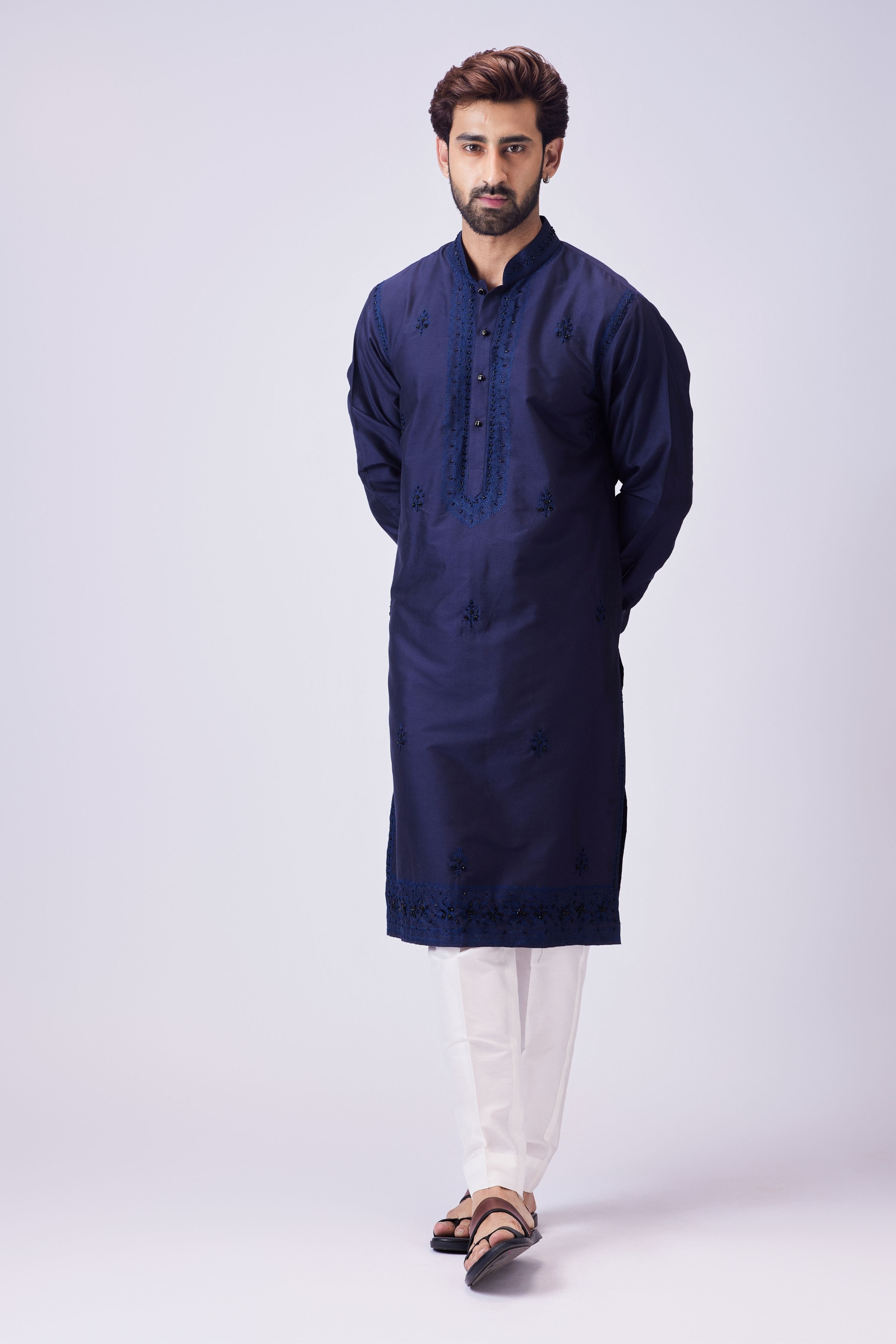 Navy Blue Aari Work Kurta Set
