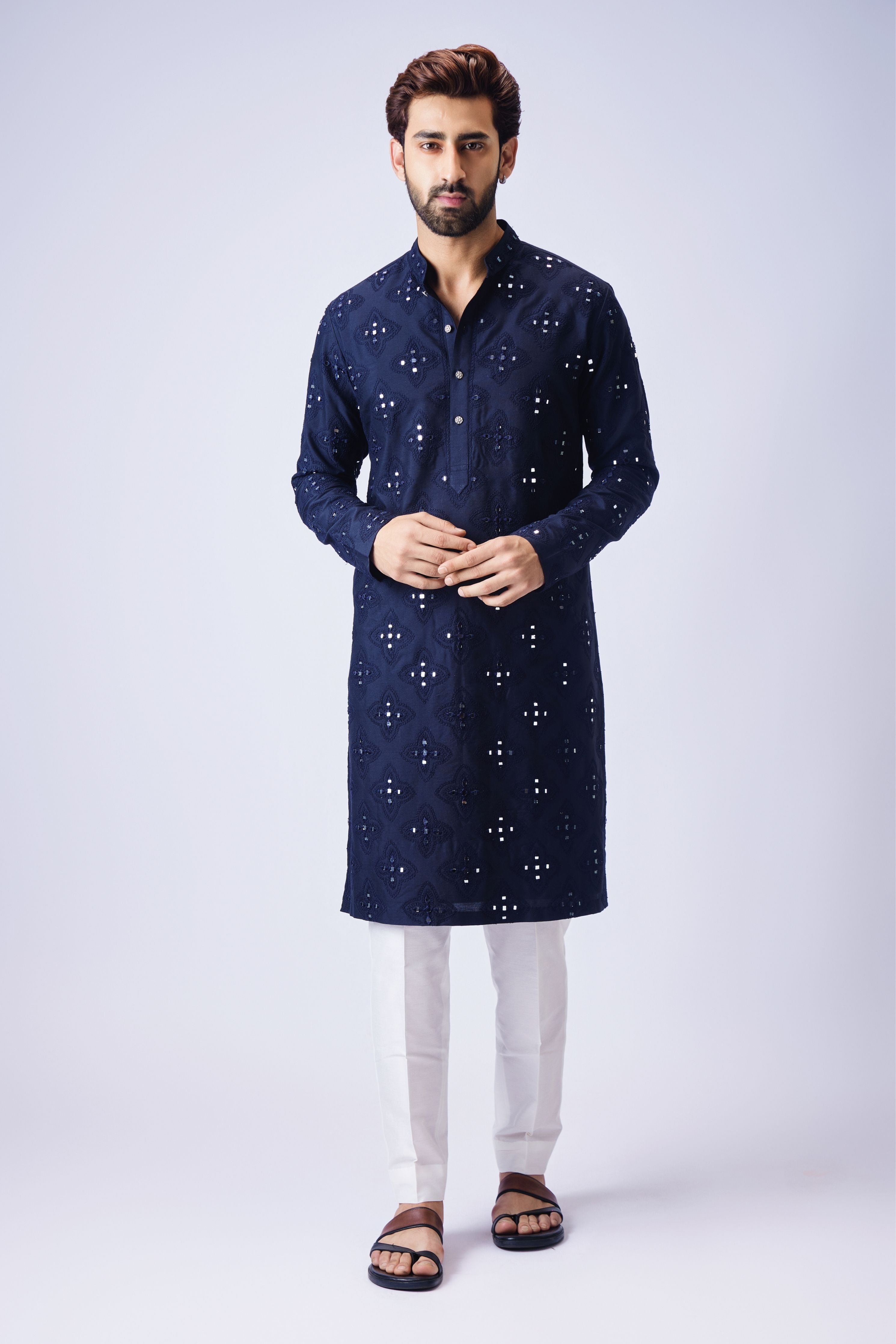 Navy Blue Mirror Work Kurta Set