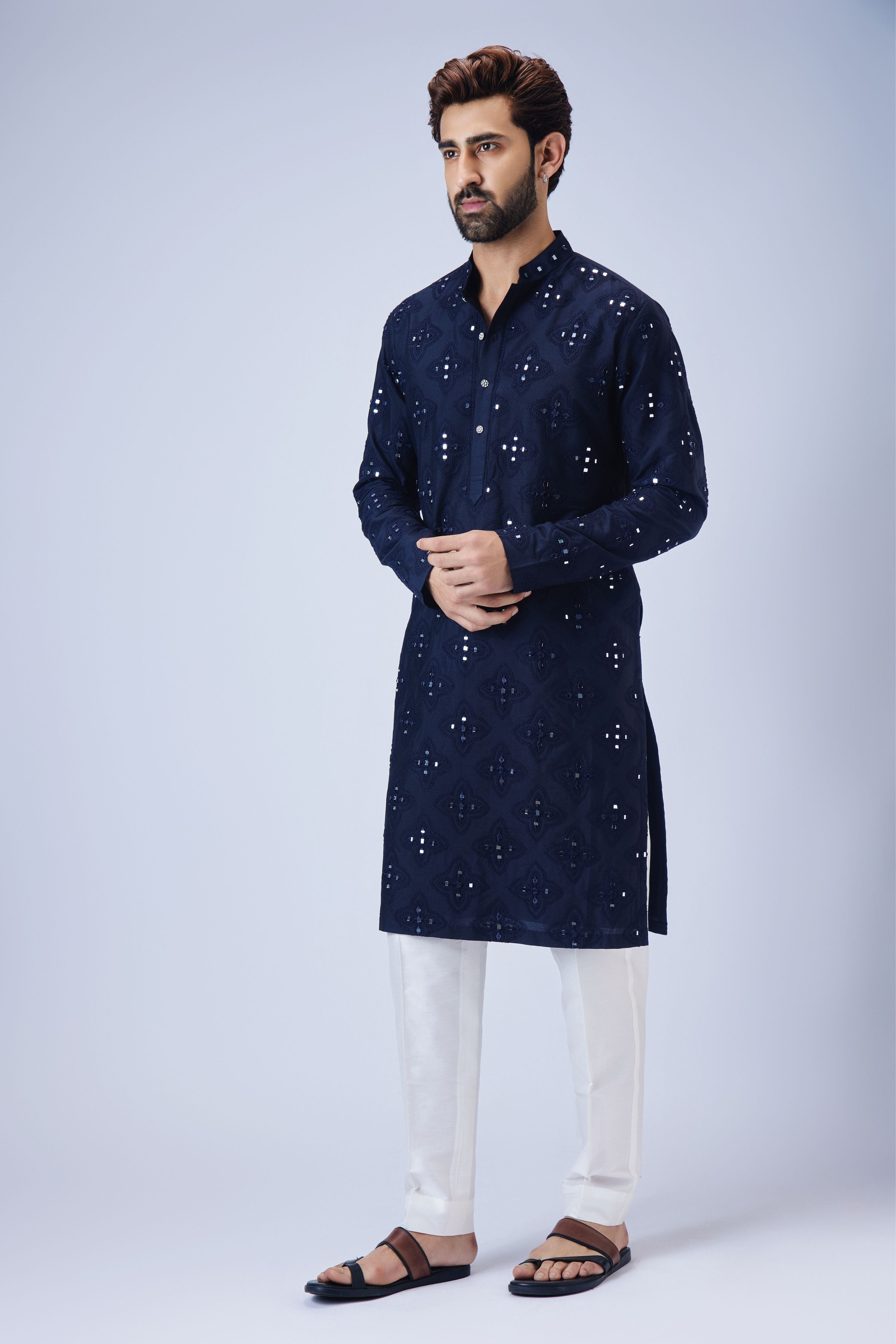 Navy Blue Mirror Work Kurta Set