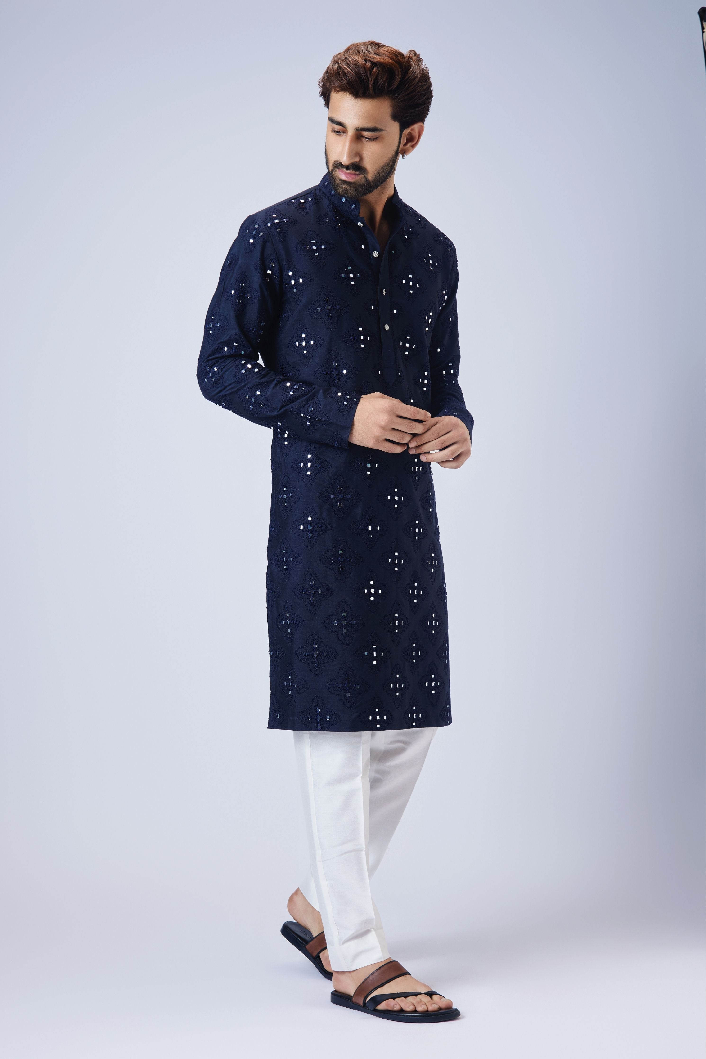 Navy Blue Mirror Work Kurta Set