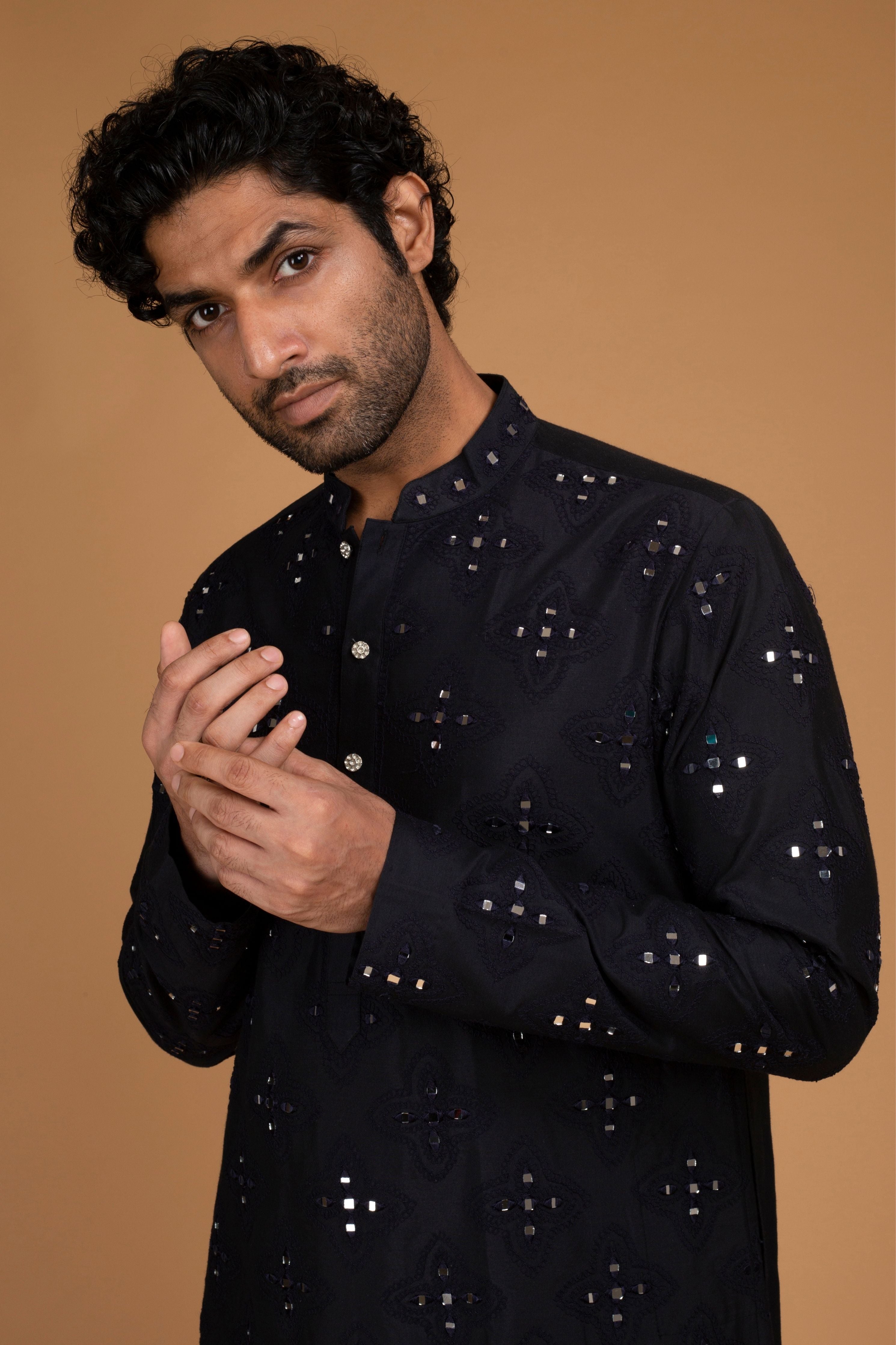 Navy Blue Mirror Work Kurta Set