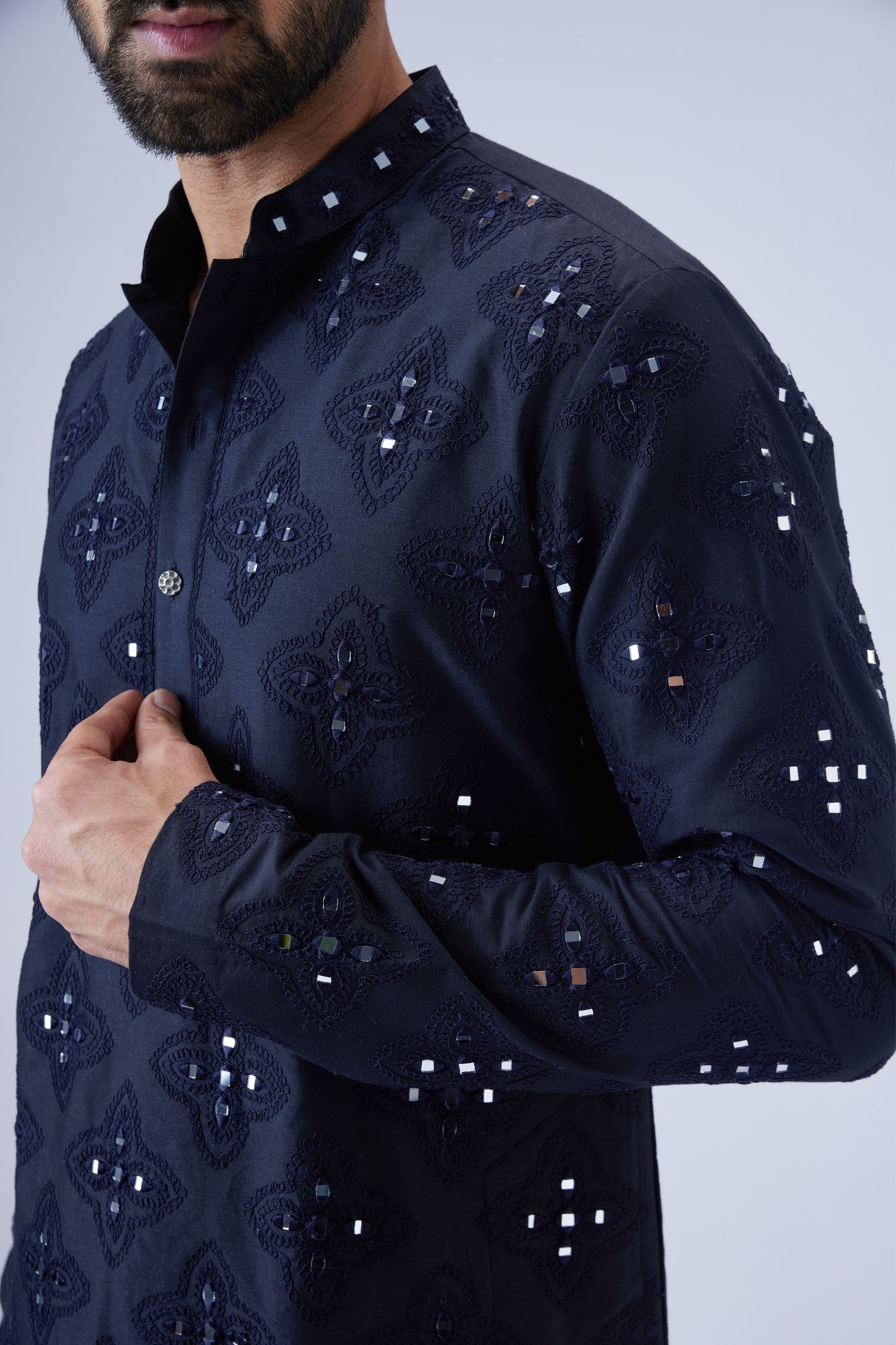 Navy Blue Mirror Work Kurta Set