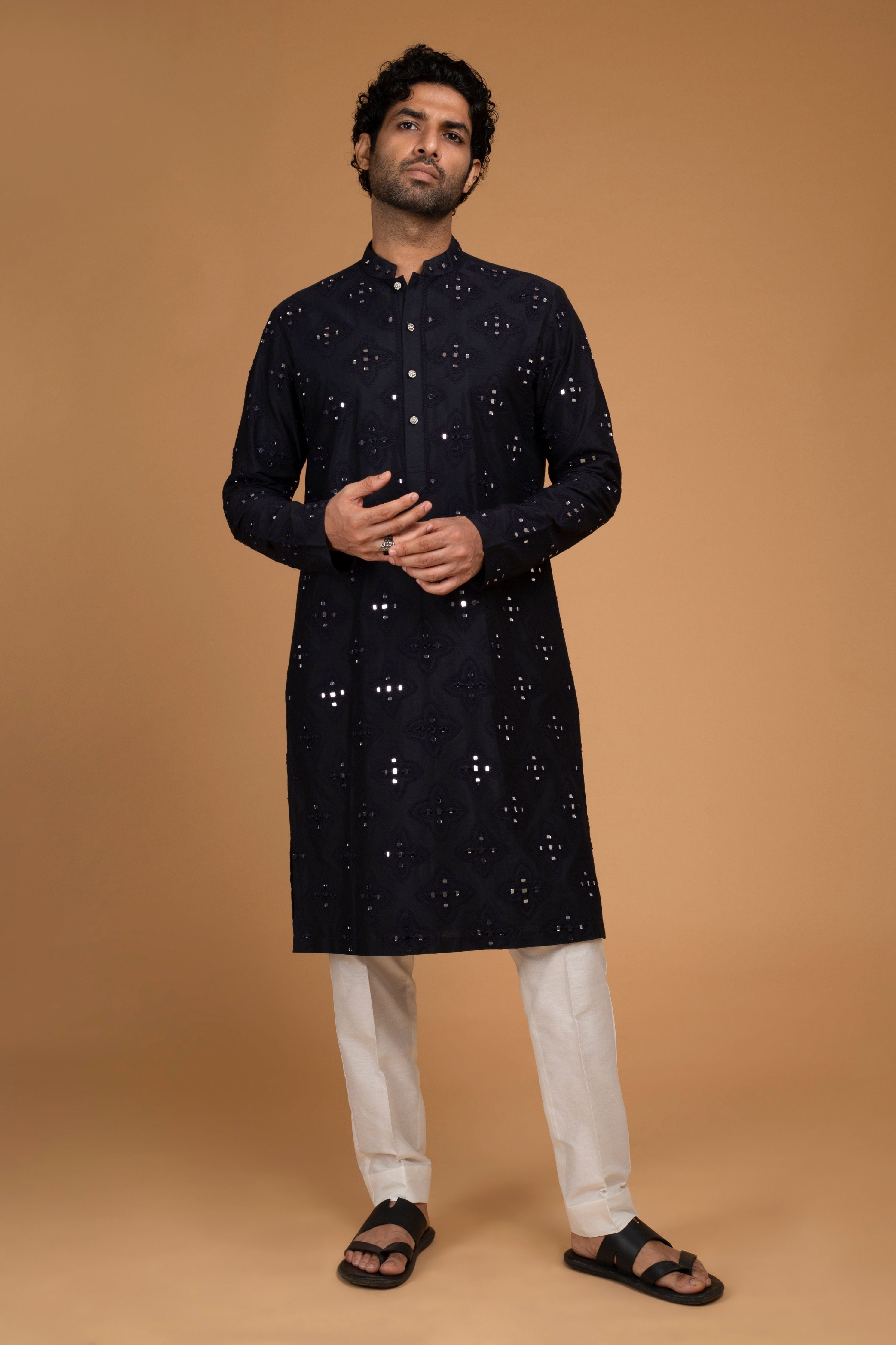 Navy Blue Mirror Work Kurta Set