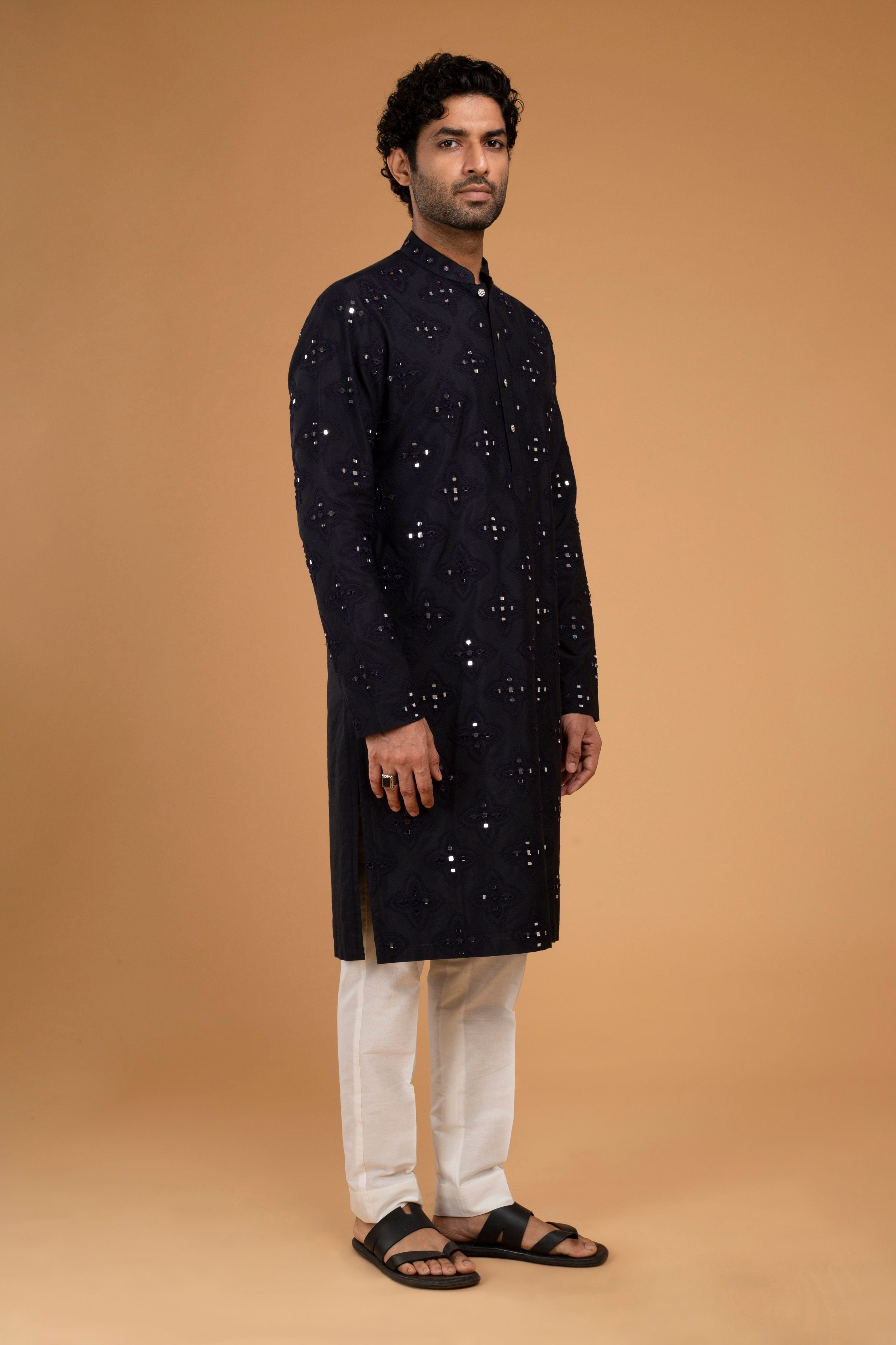 Navy Blue Mirror Work Kurta Set