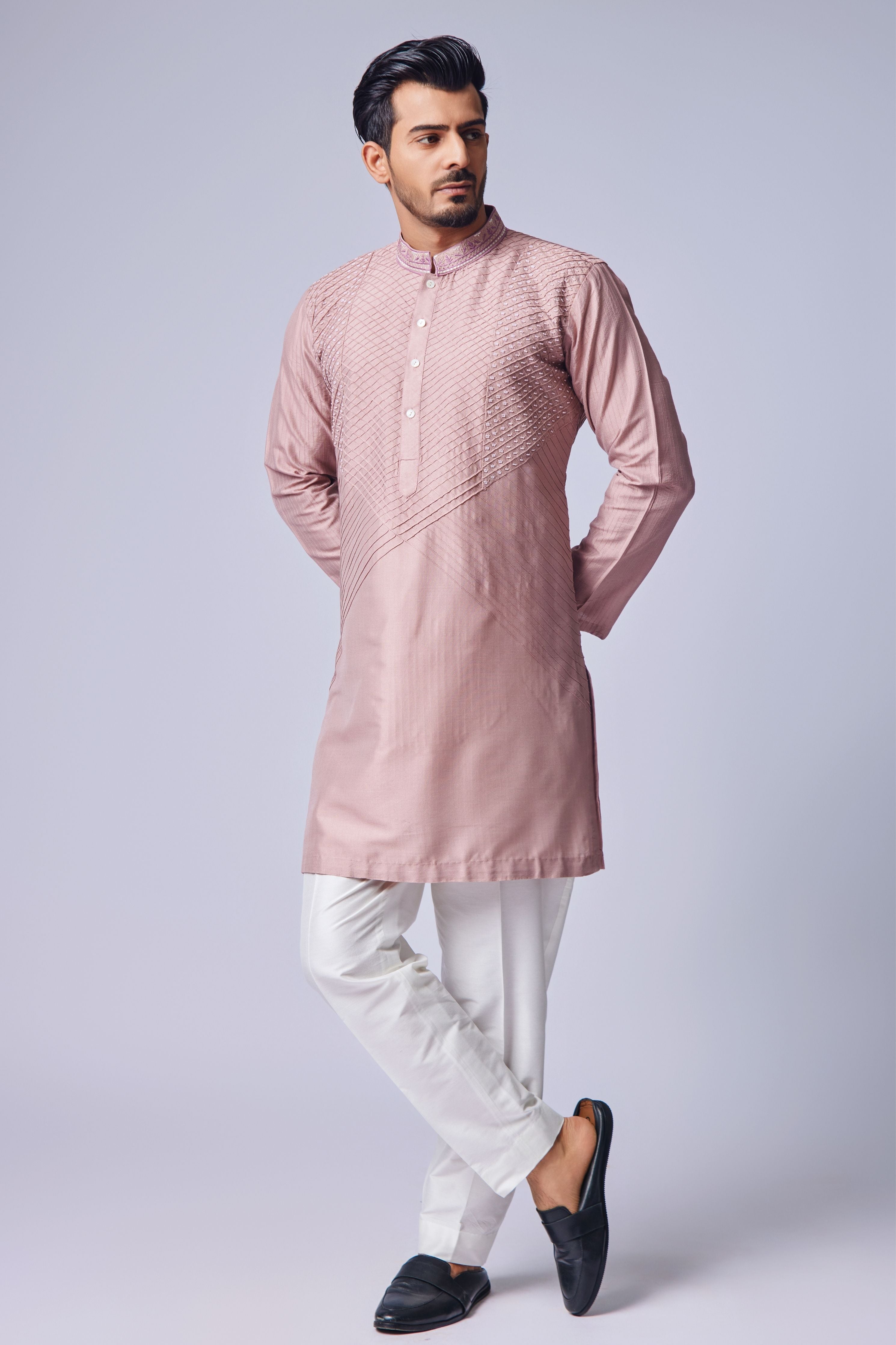 Pearl Work Peach Kurta Set
