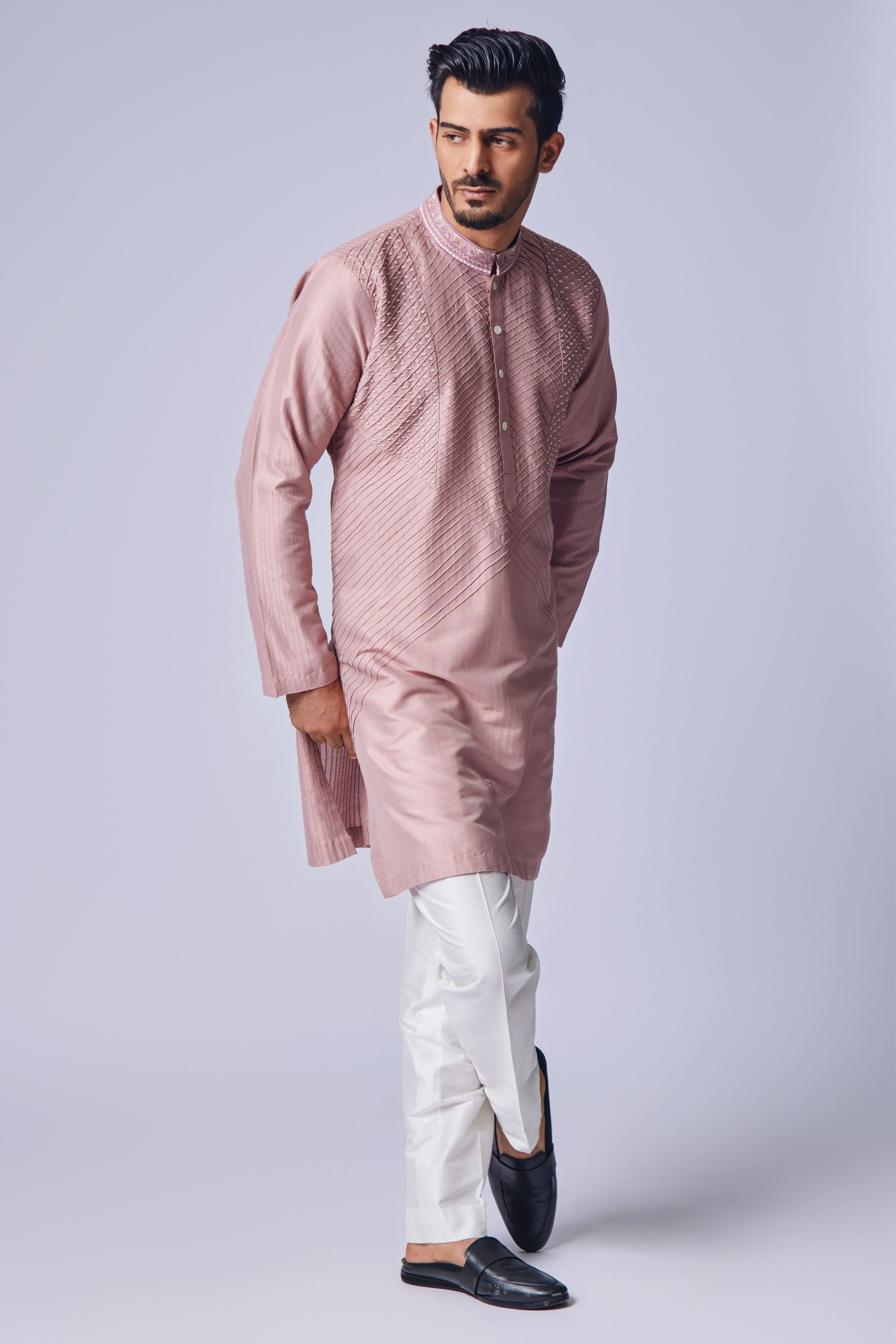 Pearl Work Peach Kurta Set