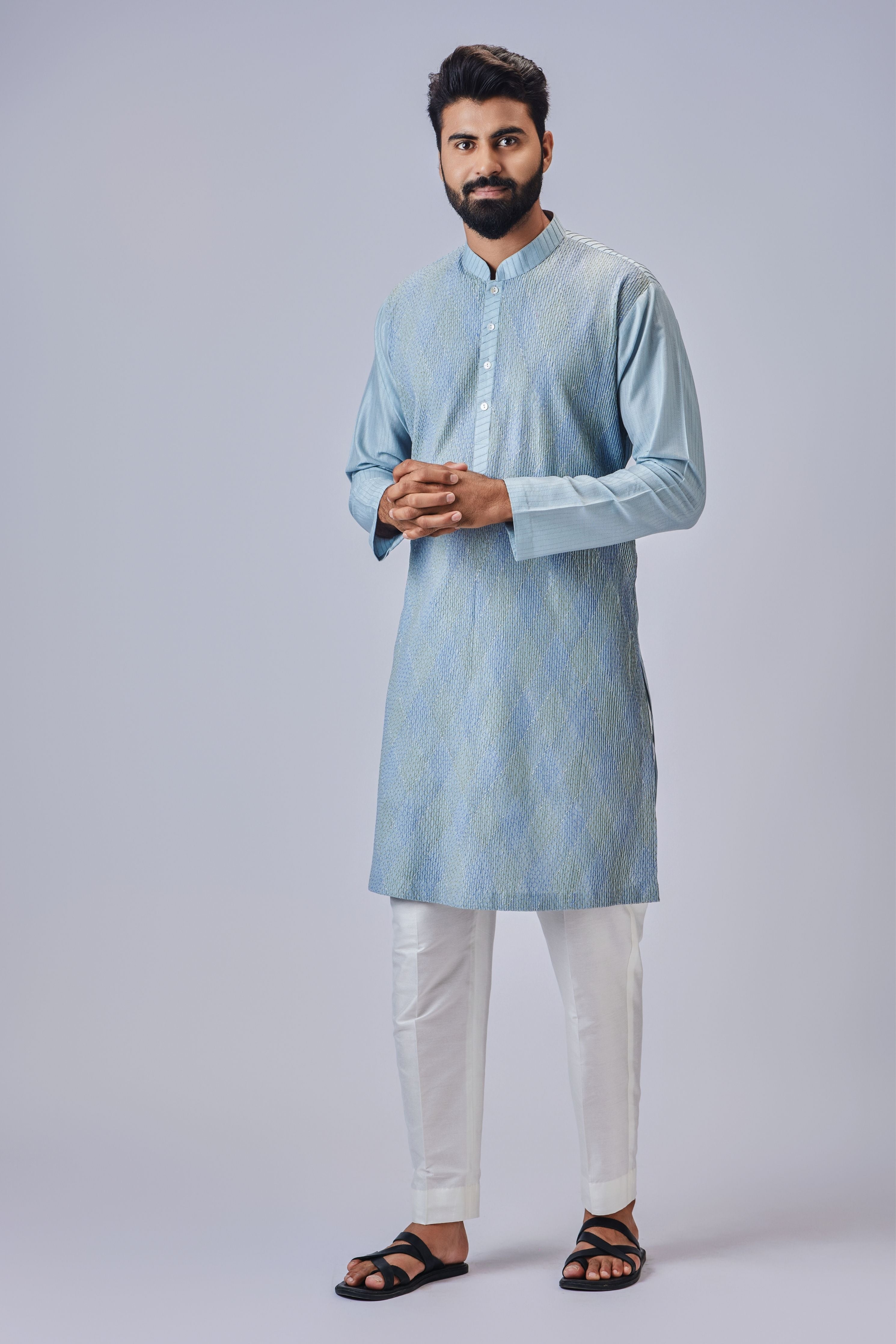 Thread Work Light Blue Kurta Set