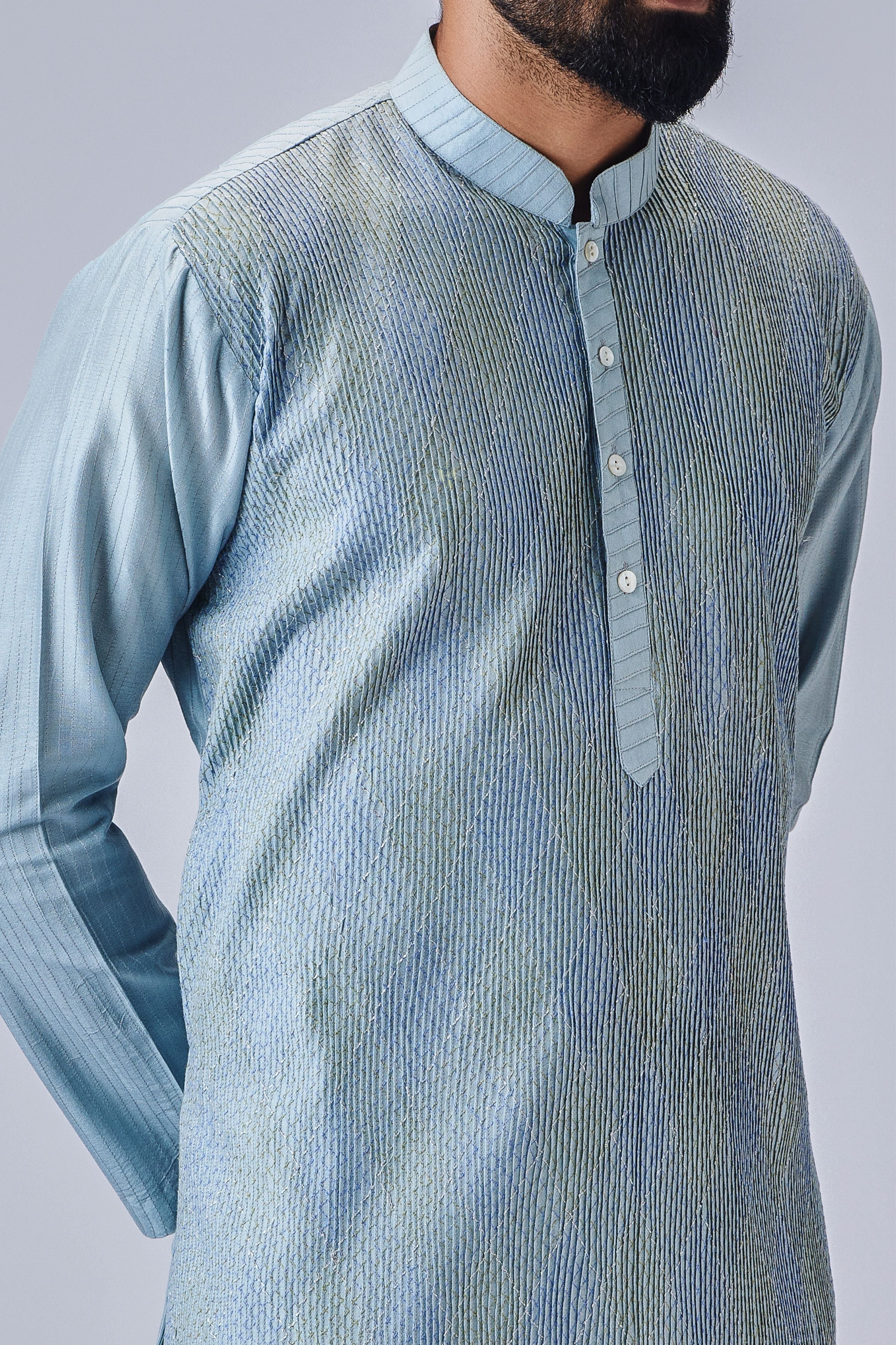 Thread Work Light Blue Kurta Set