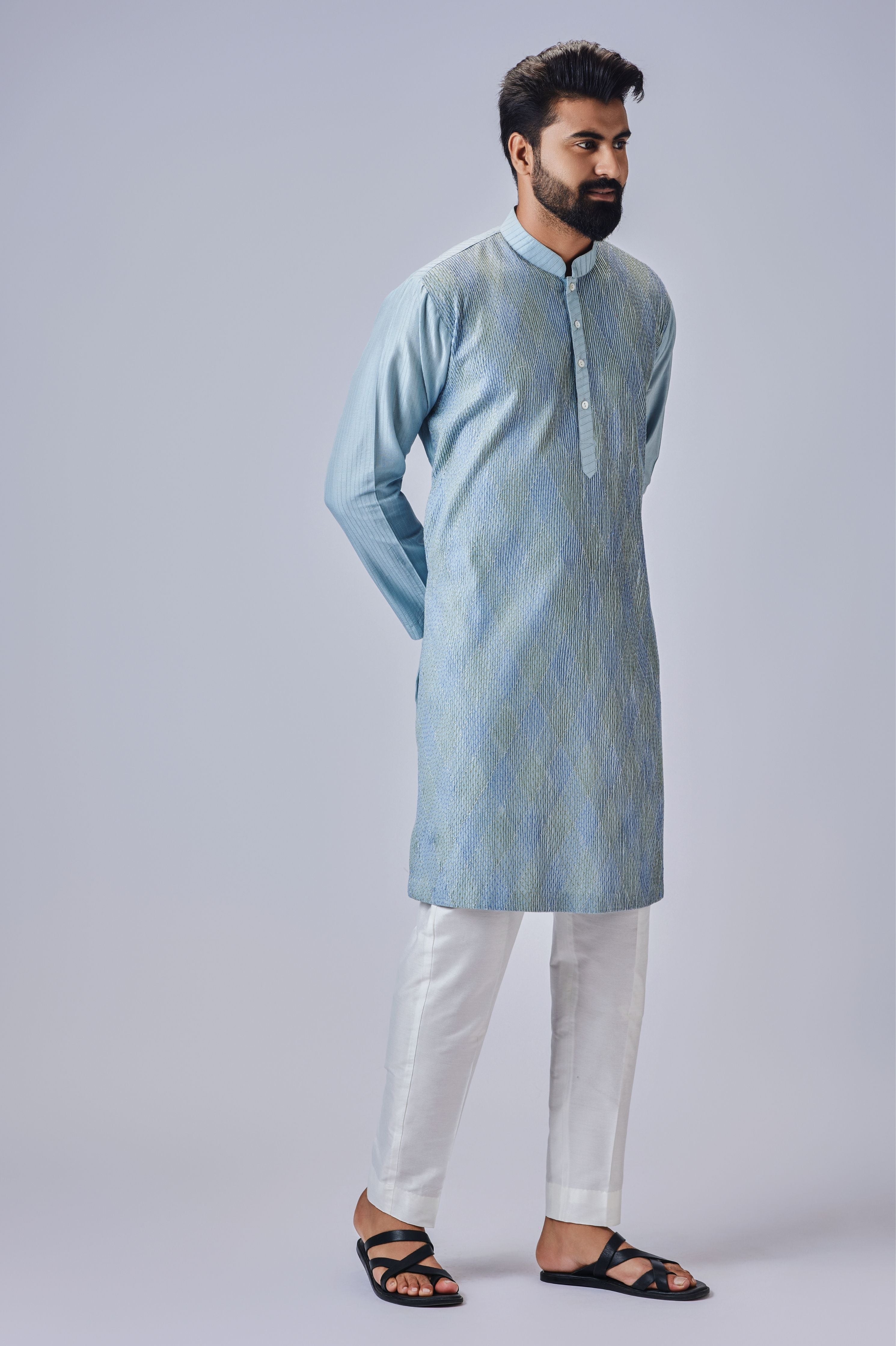 Thread Work Light Blue Kurta Set