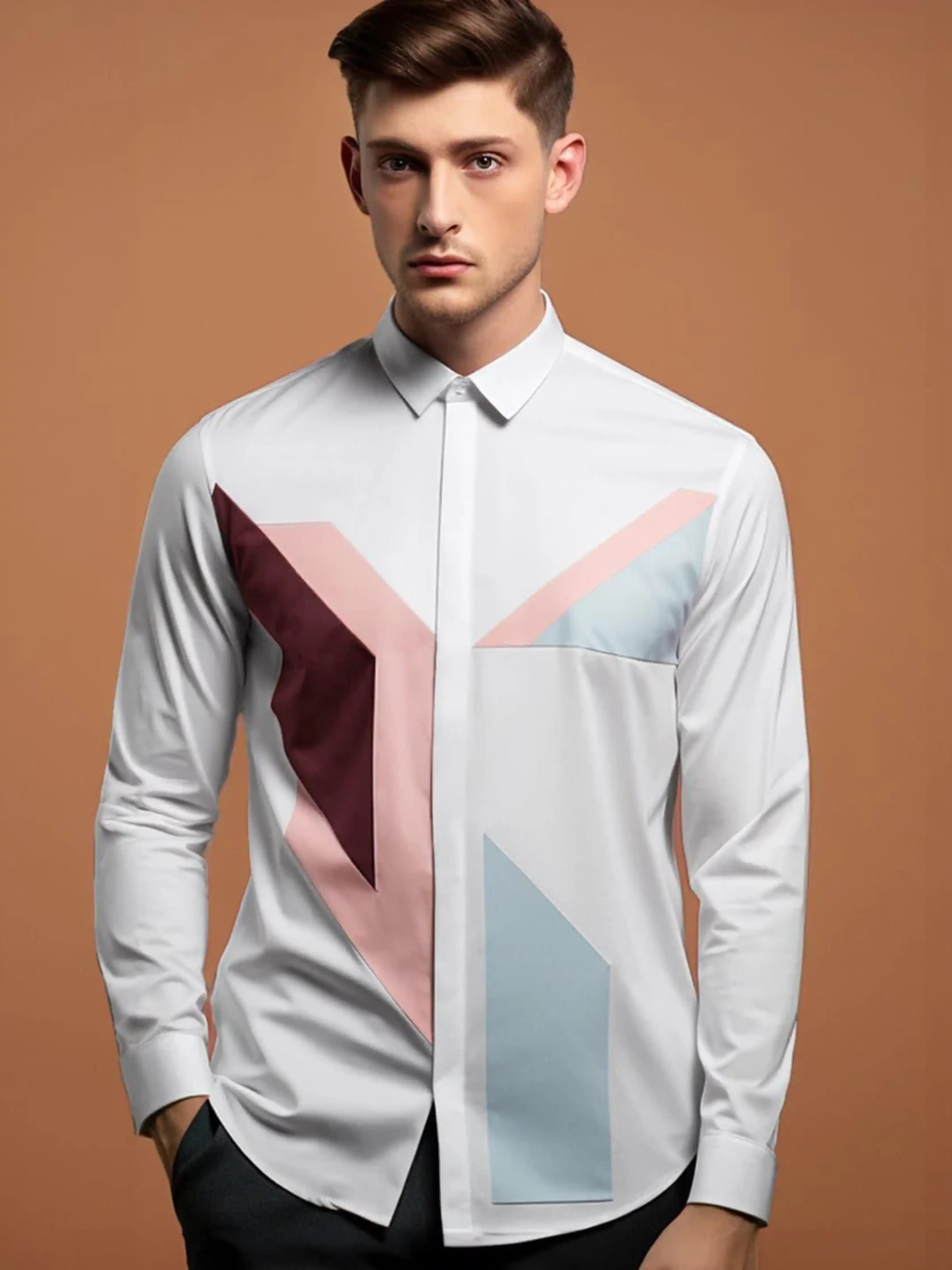 Color blockParty Wear White Shirt